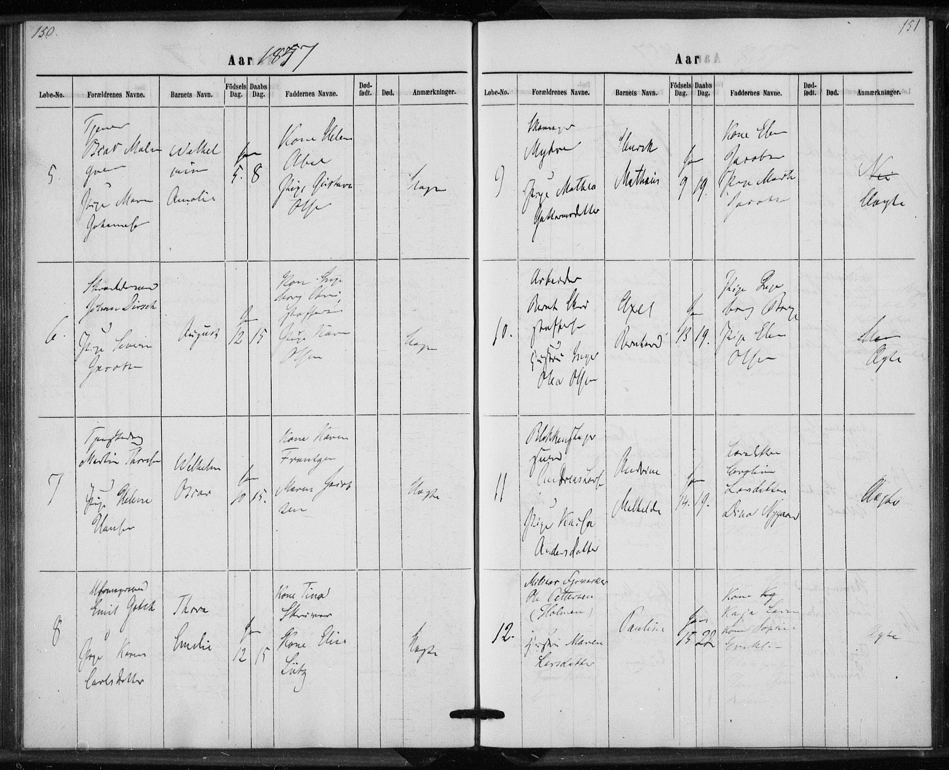 Rikshospitalet prestekontor Kirkebøker, AV/SAO-A-10309b/K/L0002/0001: Dåpsbok nr. 2.1, 1854-1860, s. 150-151