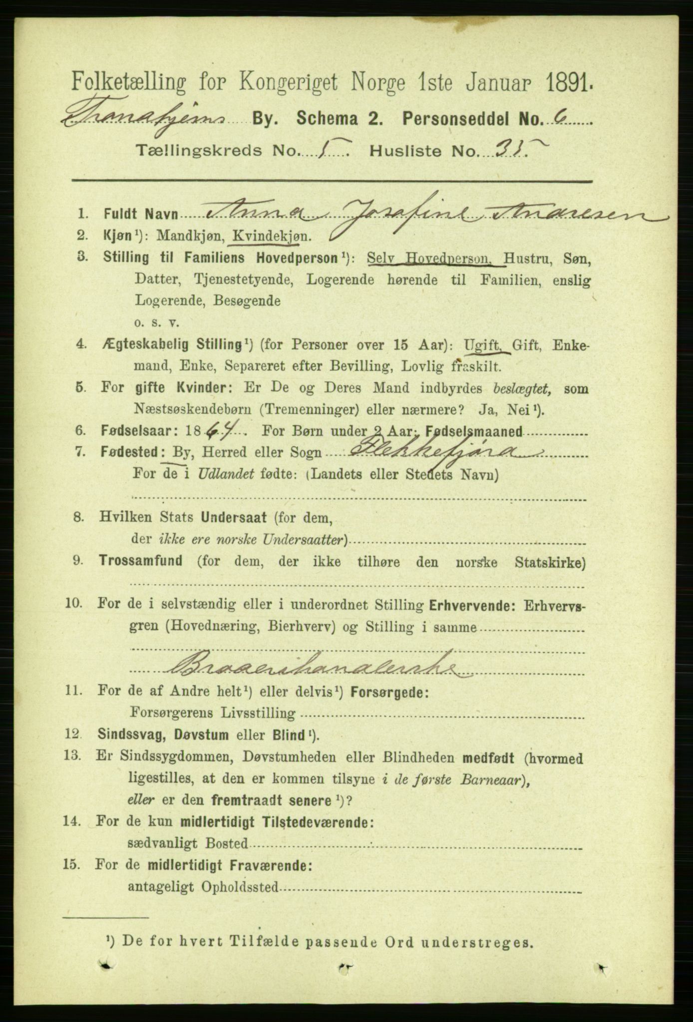 RA, Folketelling 1891 for 1601 Trondheim kjøpstad, 1891, s. 5105
