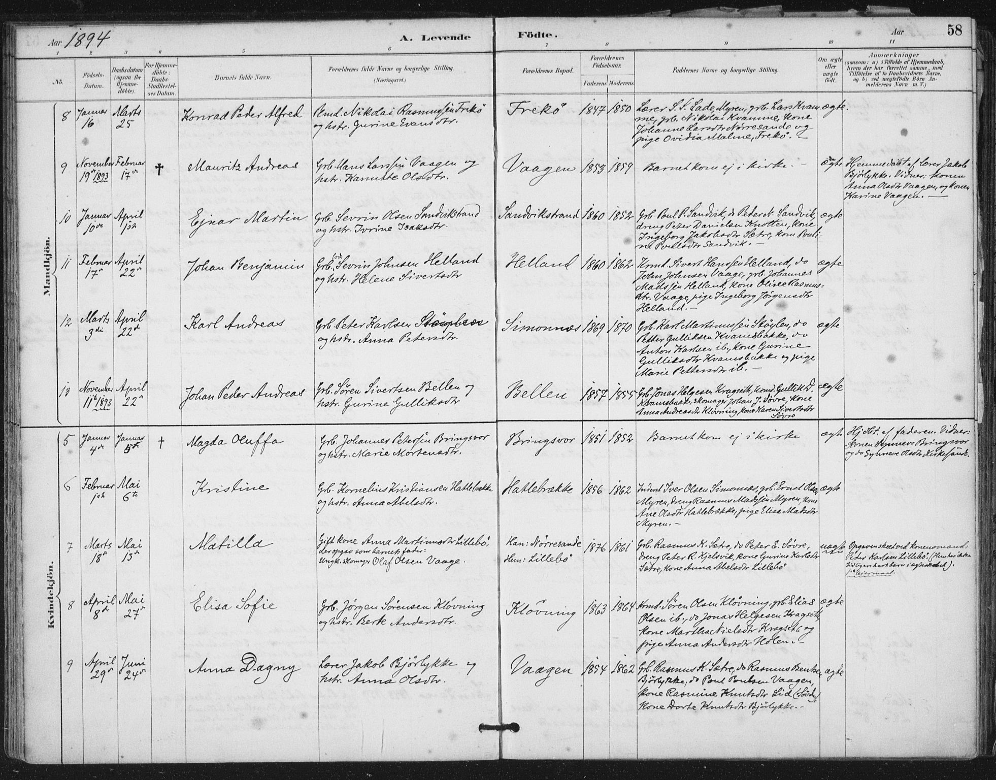 Ministerialprotokoller, klokkerbøker og fødselsregistre - Møre og Romsdal, SAT/A-1454/503/L0037: Ministerialbok nr. 503A05, 1884-1900, s. 58