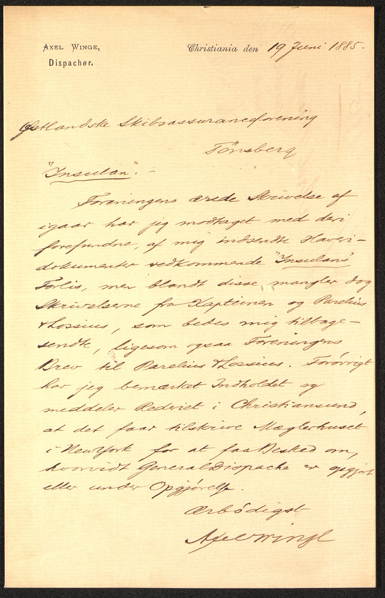 Pa 63 - Østlandske skibsassuranceforening, VEMU/A-1079/G/Ga/L0018/0007: Havaridokumenter / Leif, Jarl, Insulan, Norrøna, Nordstjernen, 1885, s. 31