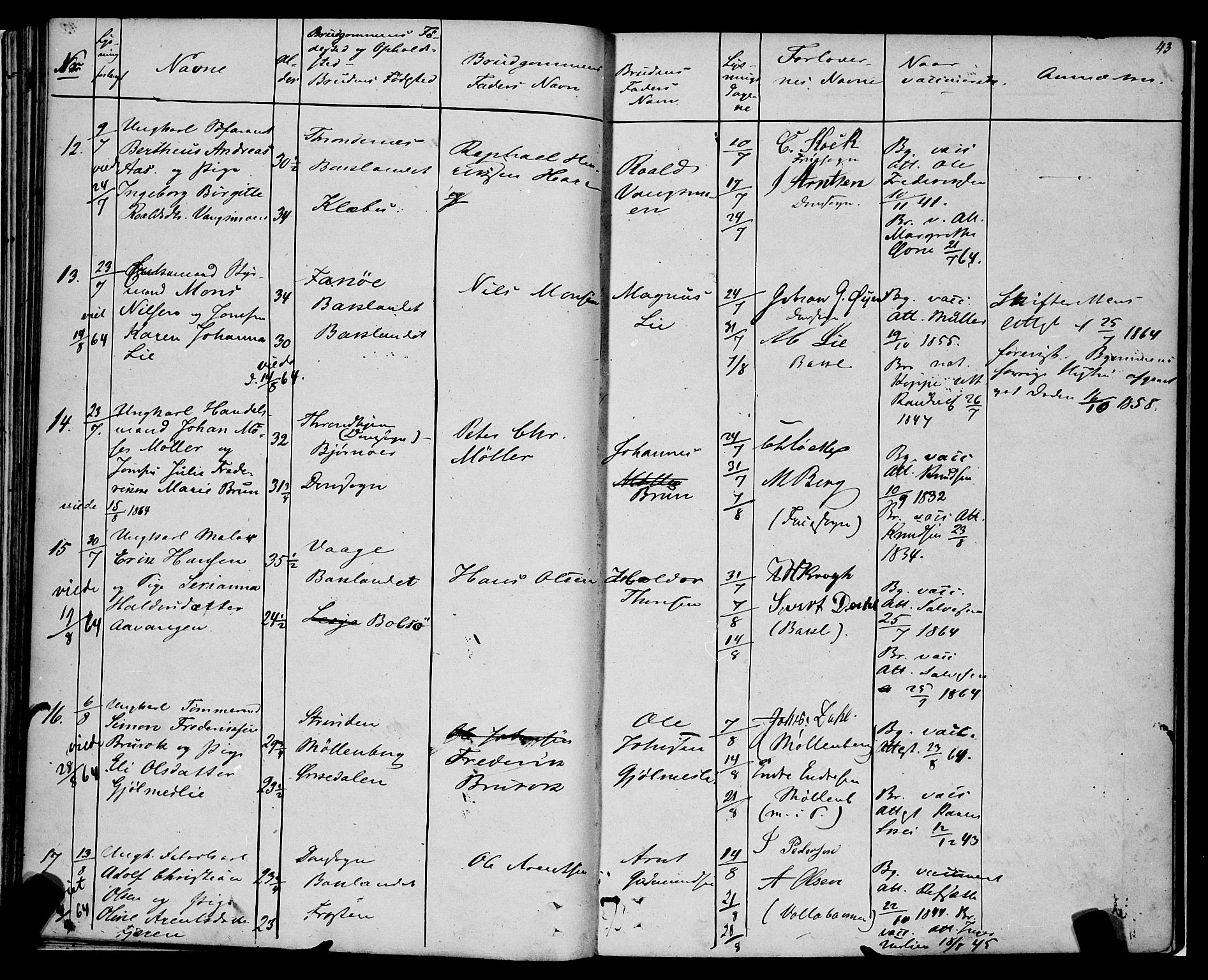 Ministerialprotokoller, klokkerbøker og fødselsregistre - Sør-Trøndelag, SAT/A-1456/604/L0187: Ministerialbok nr. 604A08, 1847-1878, s. 43
