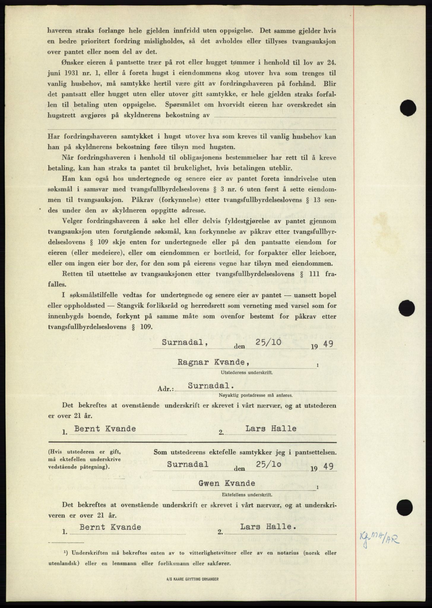 Nordmøre sorenskriveri, AV/SAT-A-4132/1/2/2Ca: Pantebok nr. B103, 1949-1950, Dagboknr: 3120/1949