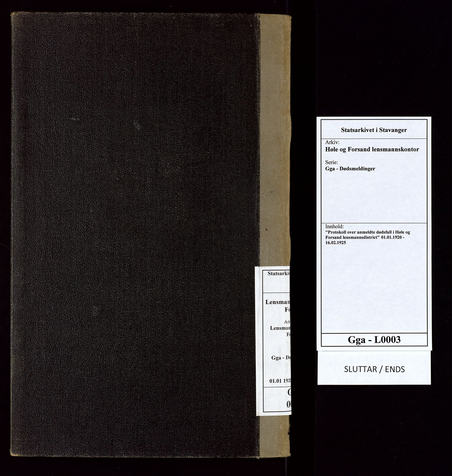Høle og Forsand lensmannskontor, AV/SAST-A-100127/Gga/L0003: "Protokoll over anmeldte dødsfall i Høle og Forsand lensmannsdistrict", 1920-1925