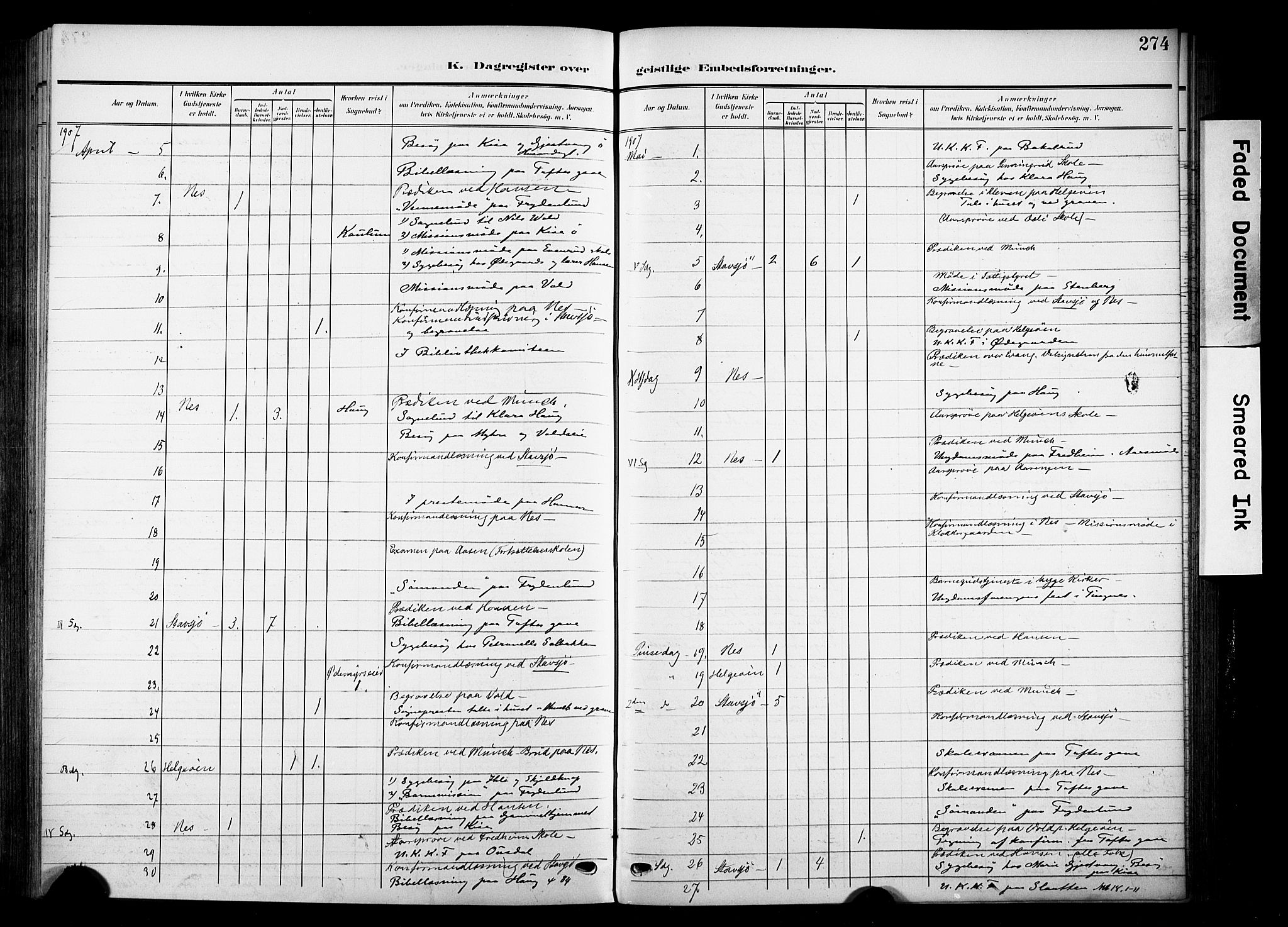 Nes prestekontor, Hedmark, AV/SAH-PREST-020/K/Ka/L0014: Ministerialbok nr. 14, 1906-1929, s. 274