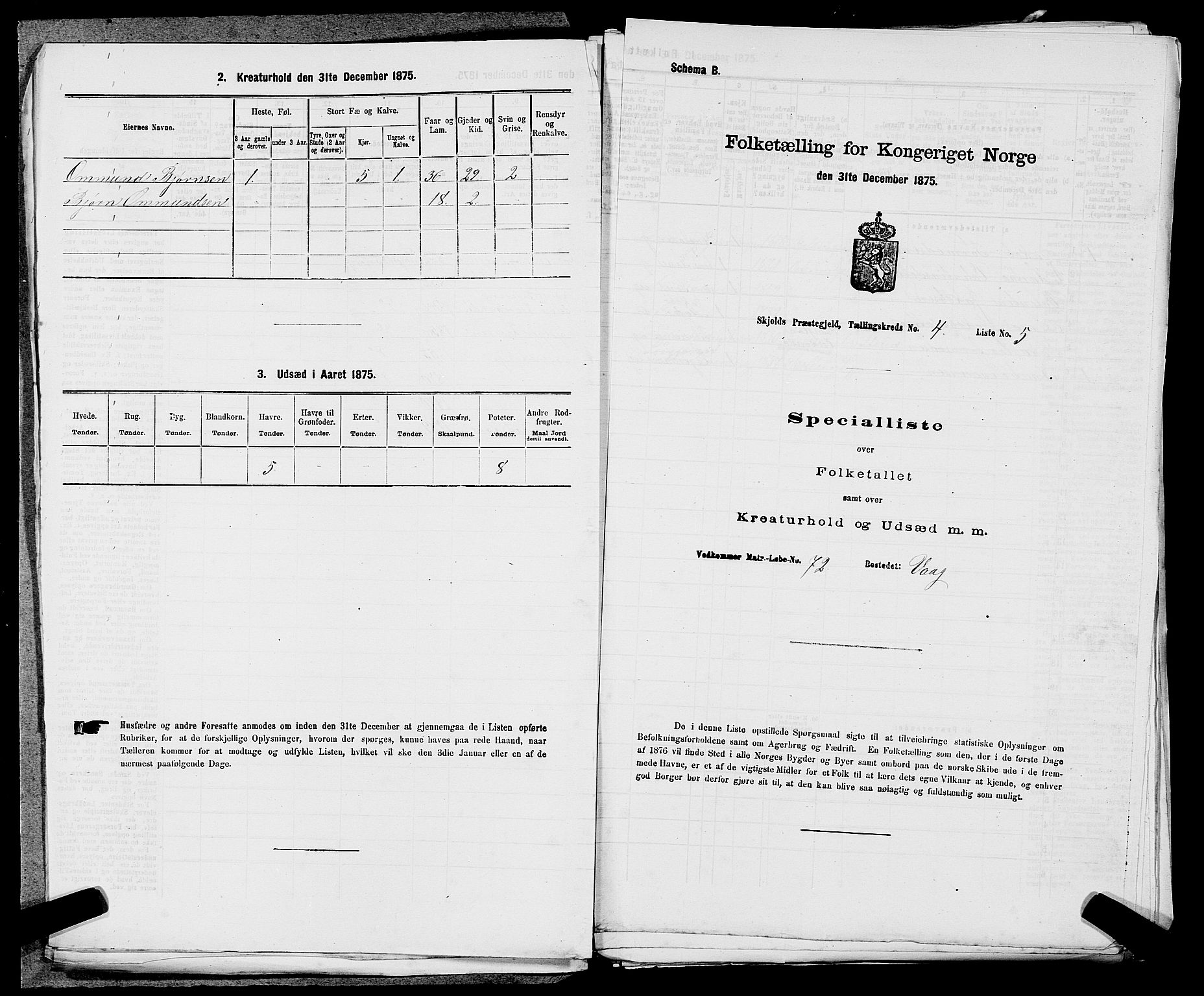 SAST, Folketelling 1875 for 1154P Skjold prestegjeld, 1875, s. 287