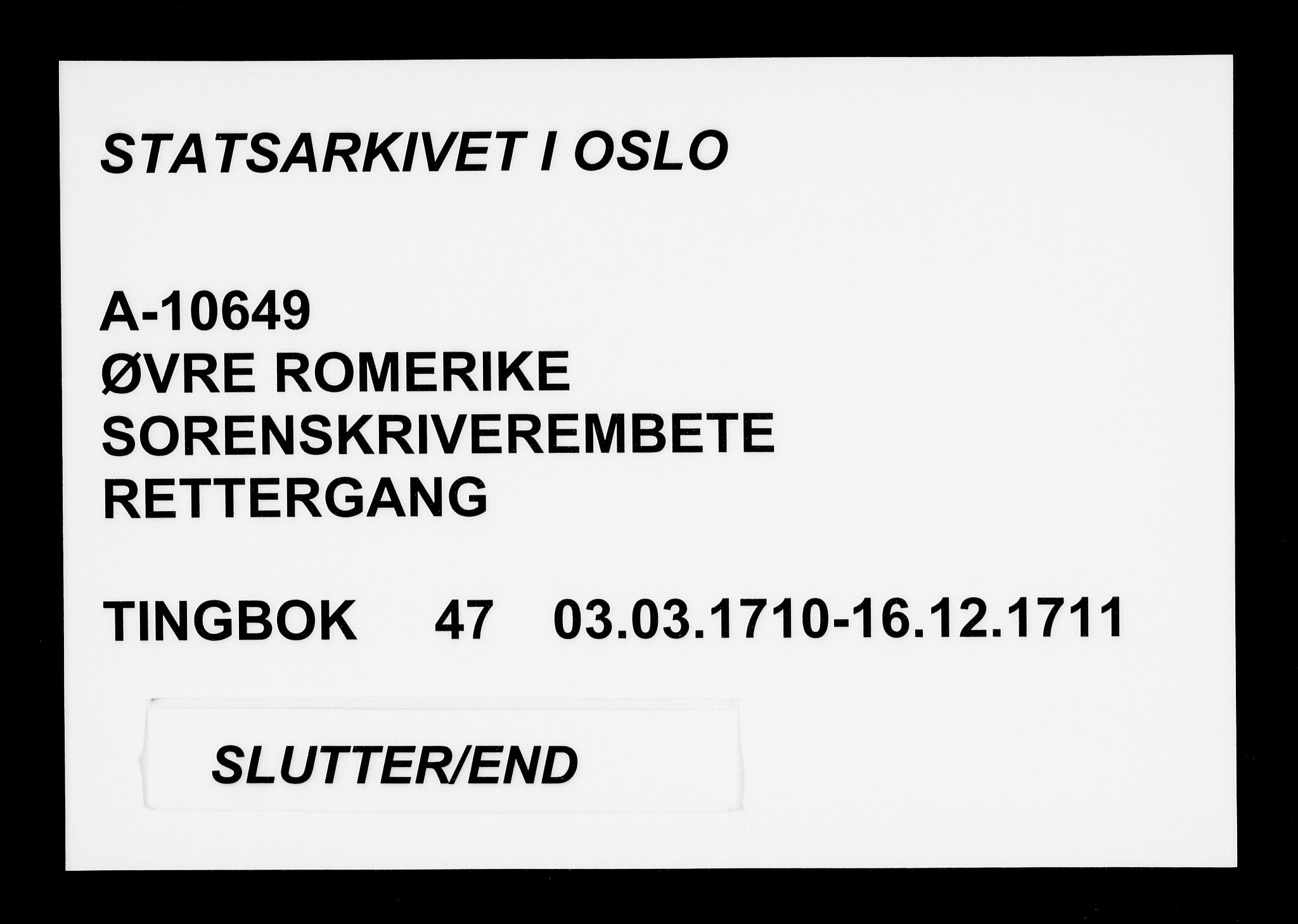 Øvre Romerike sorenskriveri, AV/SAO-A-10649/F/Fb/L0047: Tingbok 47, 1710-1711