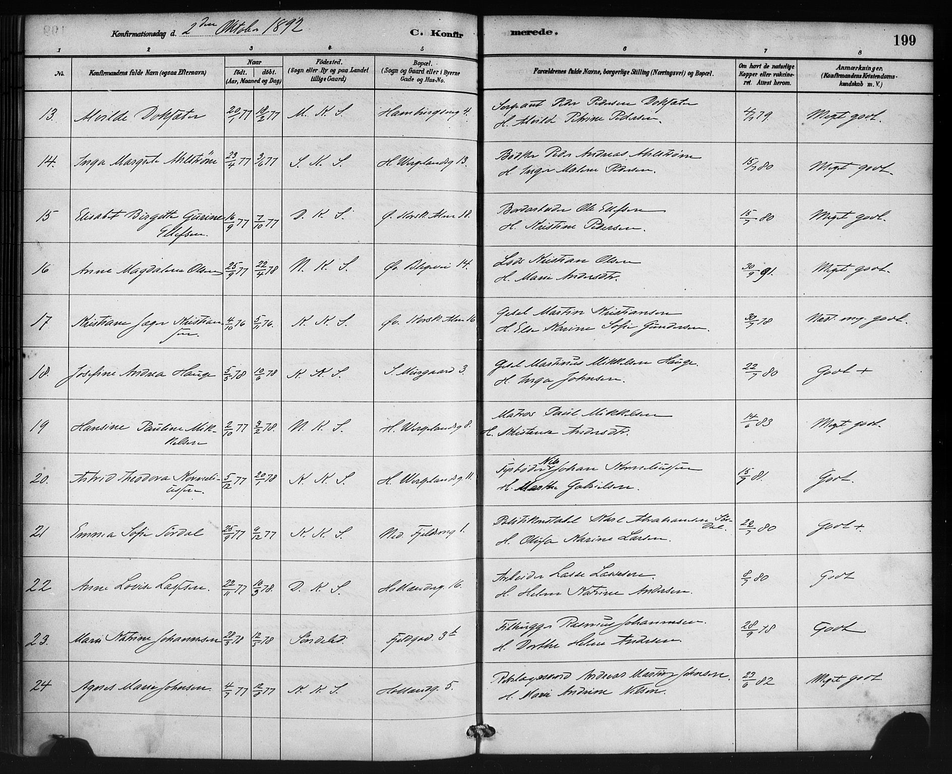 Korskirken sokneprestembete, AV/SAB-A-76101/H/Haa/L0029: Ministerialbok nr. C 5, 1880-1892, s. 199
