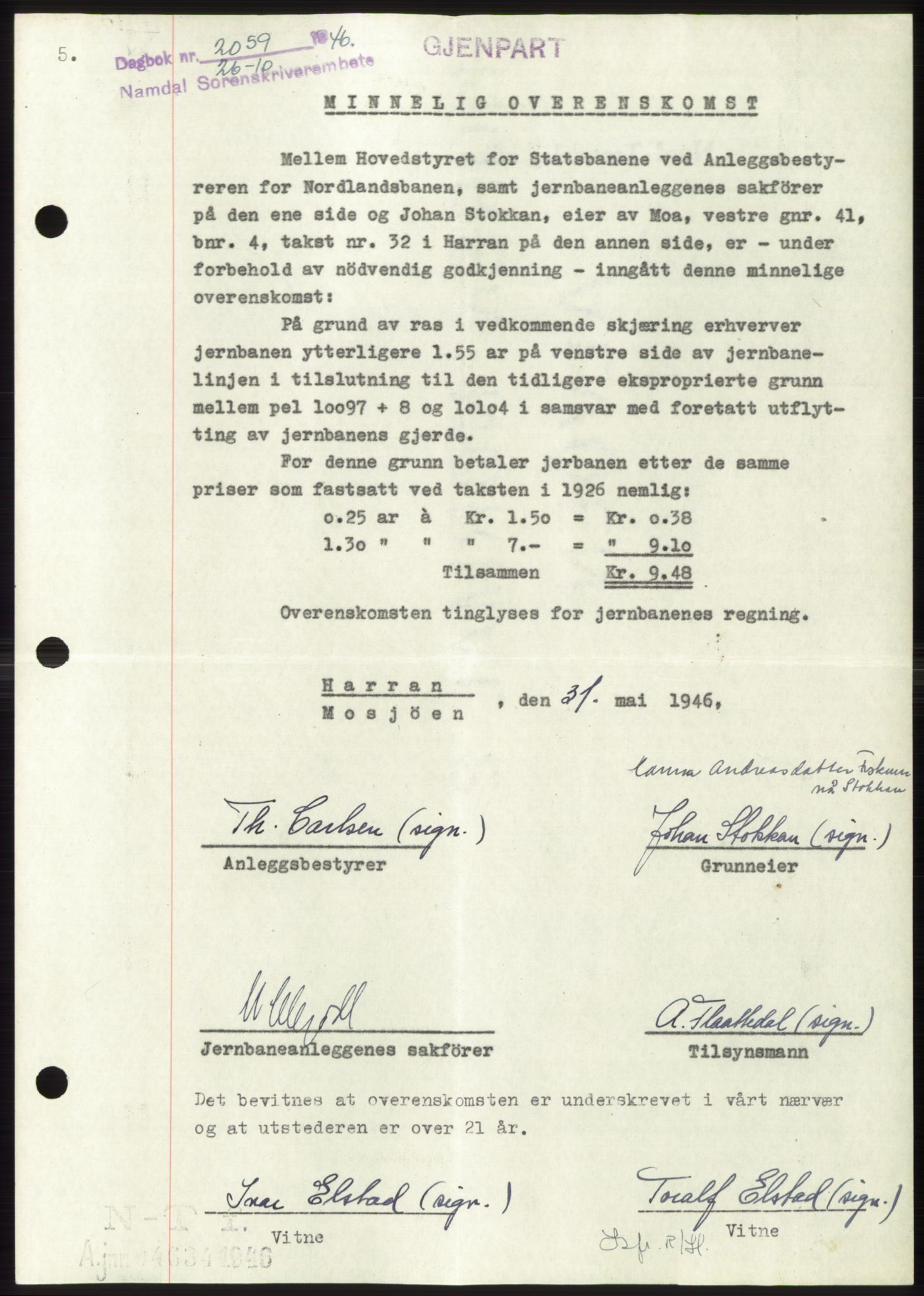 Namdal sorenskriveri, SAT/A-4133/1/2/2C: Pantebok nr. -, 1946-1947, Dagboknr: 2059/1946