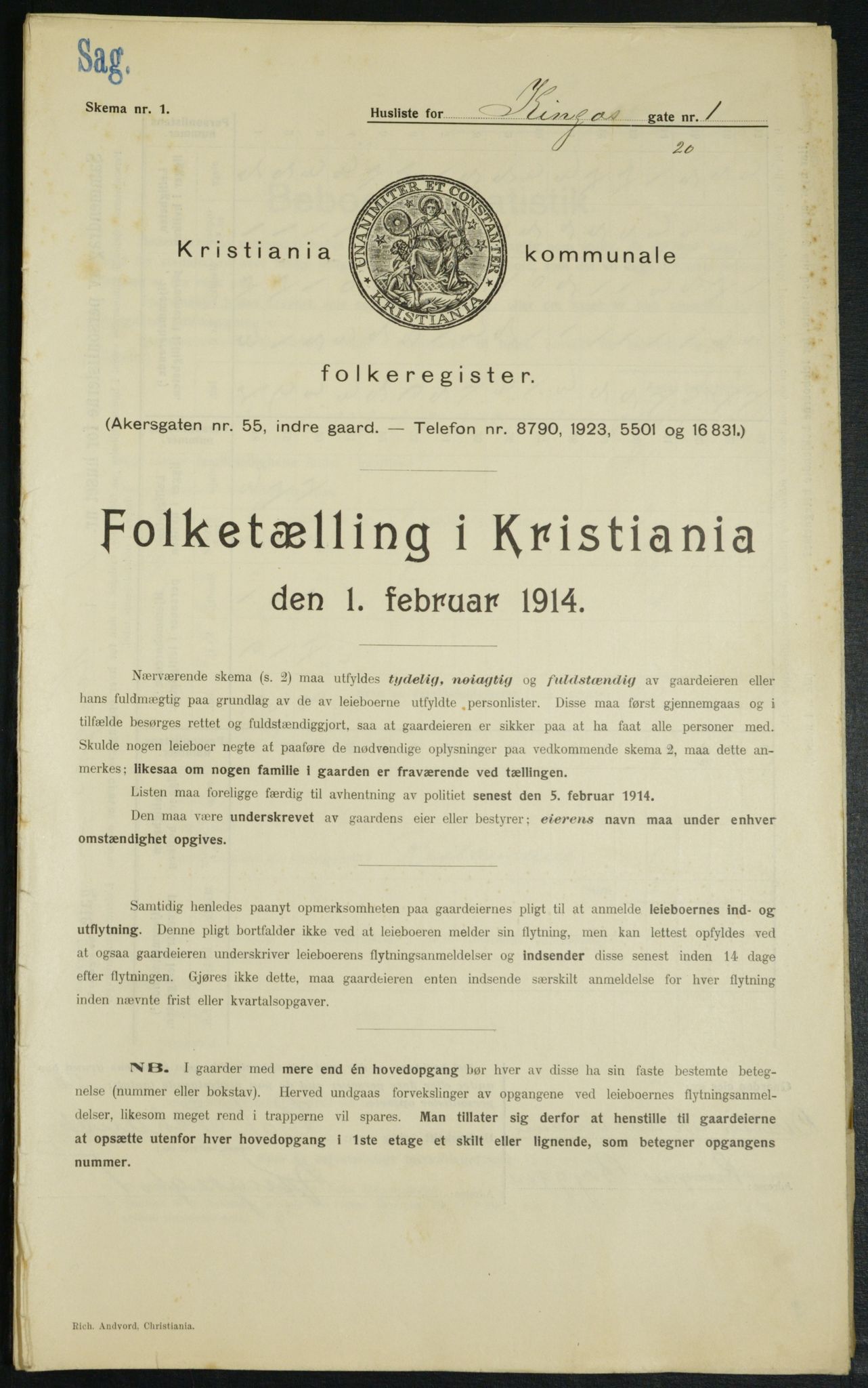 OBA, Kommunal folketelling 1.2.1914 for Kristiania, 1914, s. 49490