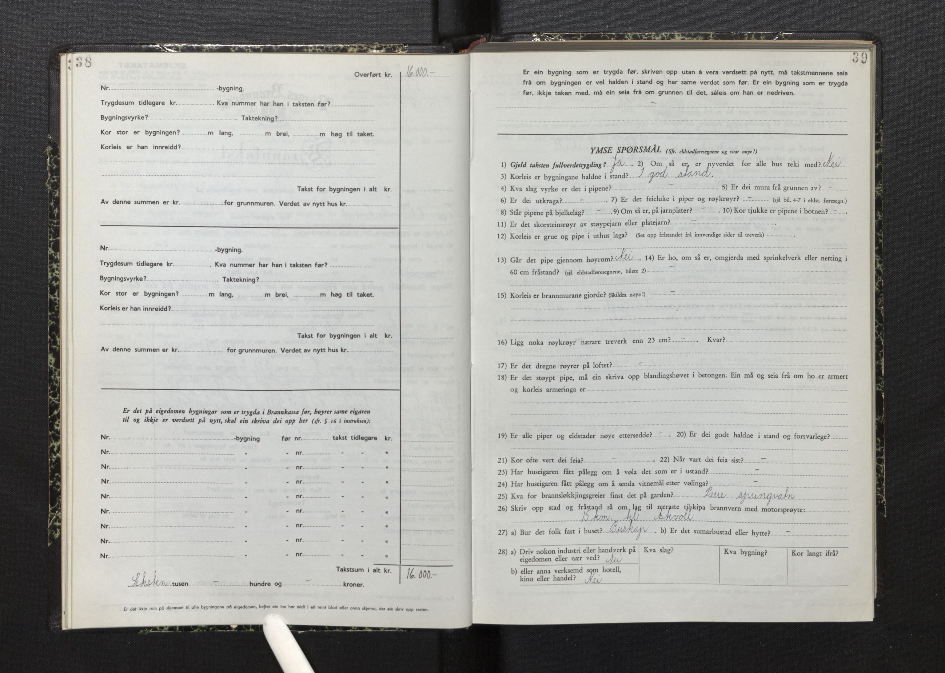 Lensmannen i Askvoll, SAB/A-26301/0012/L0006: Branntakstprotokoll, skjematakst, 1950-1955, s. 38-39