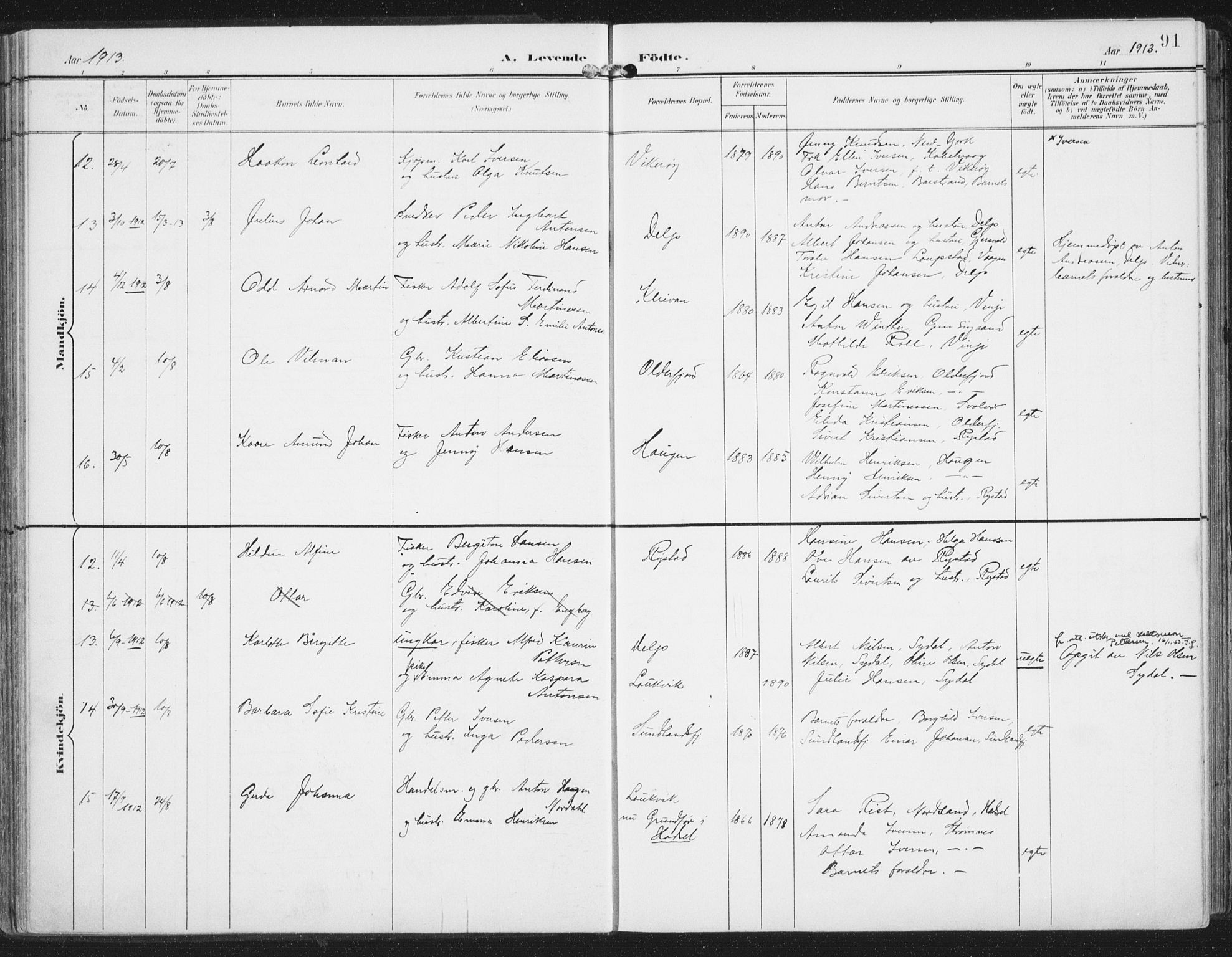 Ministerialprotokoller, klokkerbøker og fødselsregistre - Nordland, AV/SAT-A-1459/876/L1098: Ministerialbok nr. 876A04, 1896-1915, s. 91