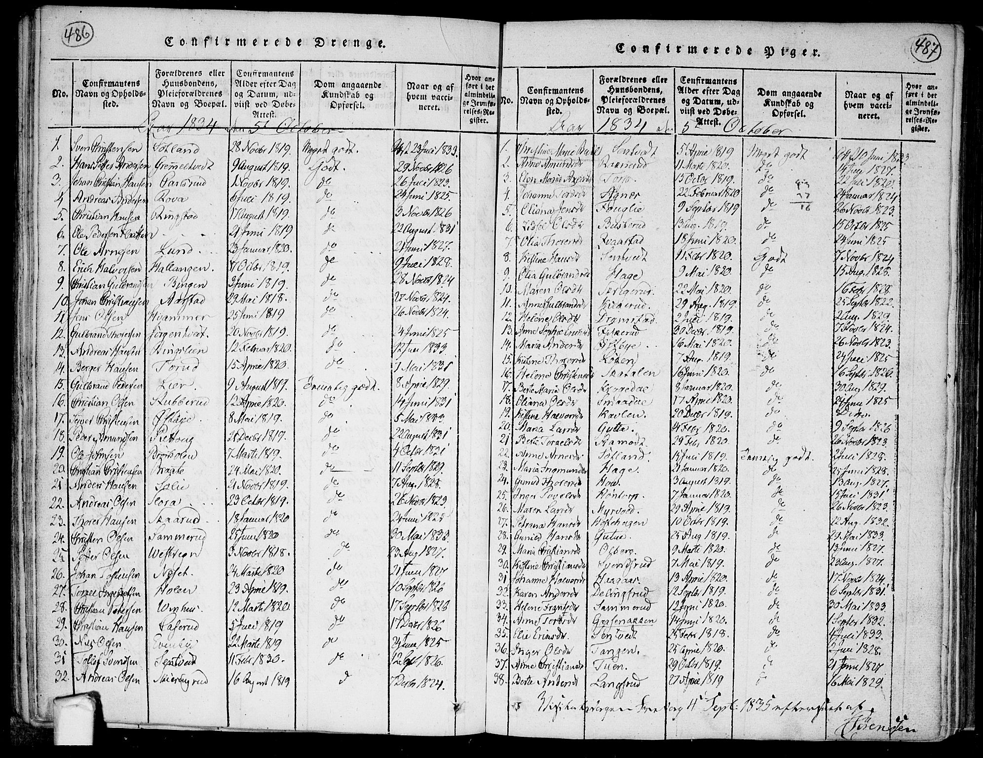 Trøgstad prestekontor Kirkebøker, AV/SAO-A-10925/F/Fa/L0006: Ministerialbok nr. I 6, 1815-1844, s. 486-487