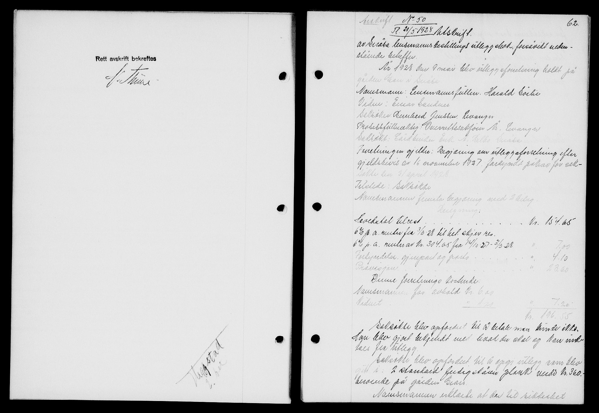Inderøy sorenskriveri, SAT/A-4147/1/2/2C/L0065: Pantebok nr. 51, 1928-1928, Tingl.dato: 21.05.1928