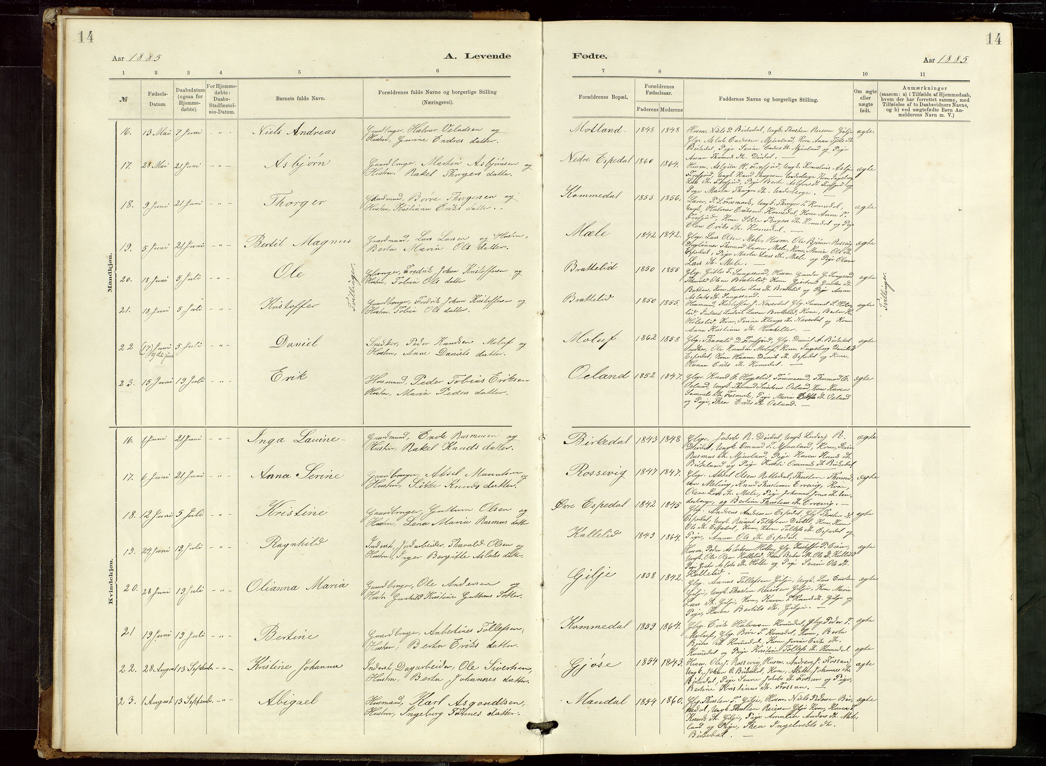 Høgsfjord sokneprestkontor, AV/SAST-A-101624/H/Ha/Hab/L0009: Klokkerbok nr. B 9, 1883-1920, s. 14