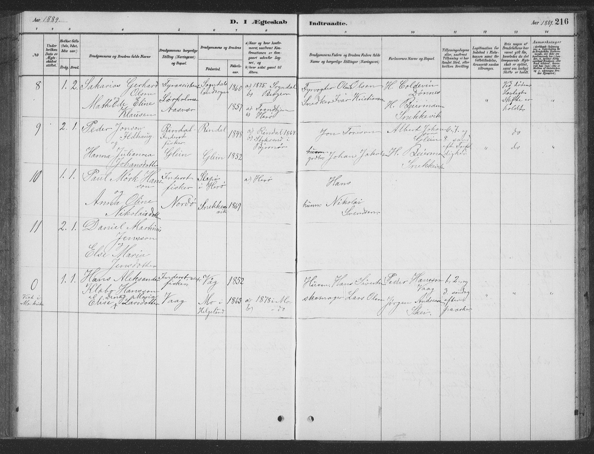 Ministerialprotokoller, klokkerbøker og fødselsregistre - Nordland, AV/SAT-A-1459/835/L0532: Klokkerbok nr. 835C04, 1880-1905, s. 216