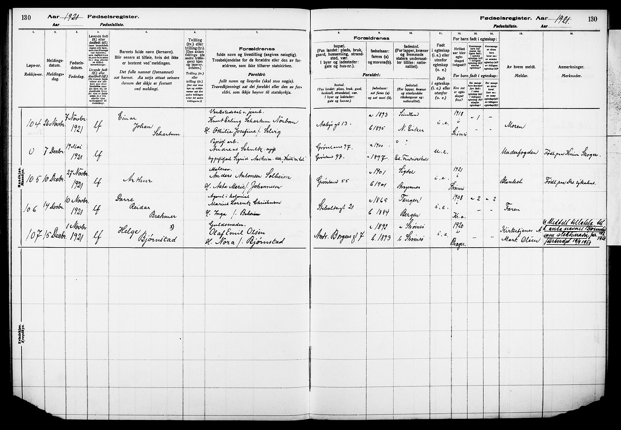 Strømsø kirkebøker, AV/SAKO-A-246/J/Ja/L0001: Fødselsregister nr. I 1, 1916-1925, s. 130