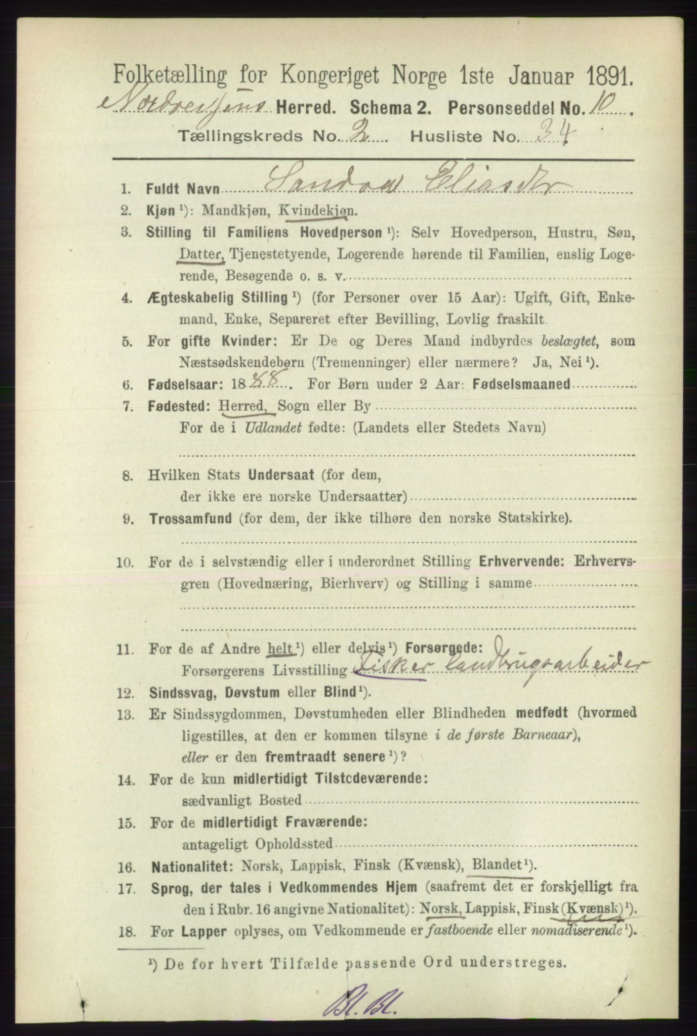 RA, Folketelling 1891 for 1942 Nordreisa herred, 1891, s. 1021