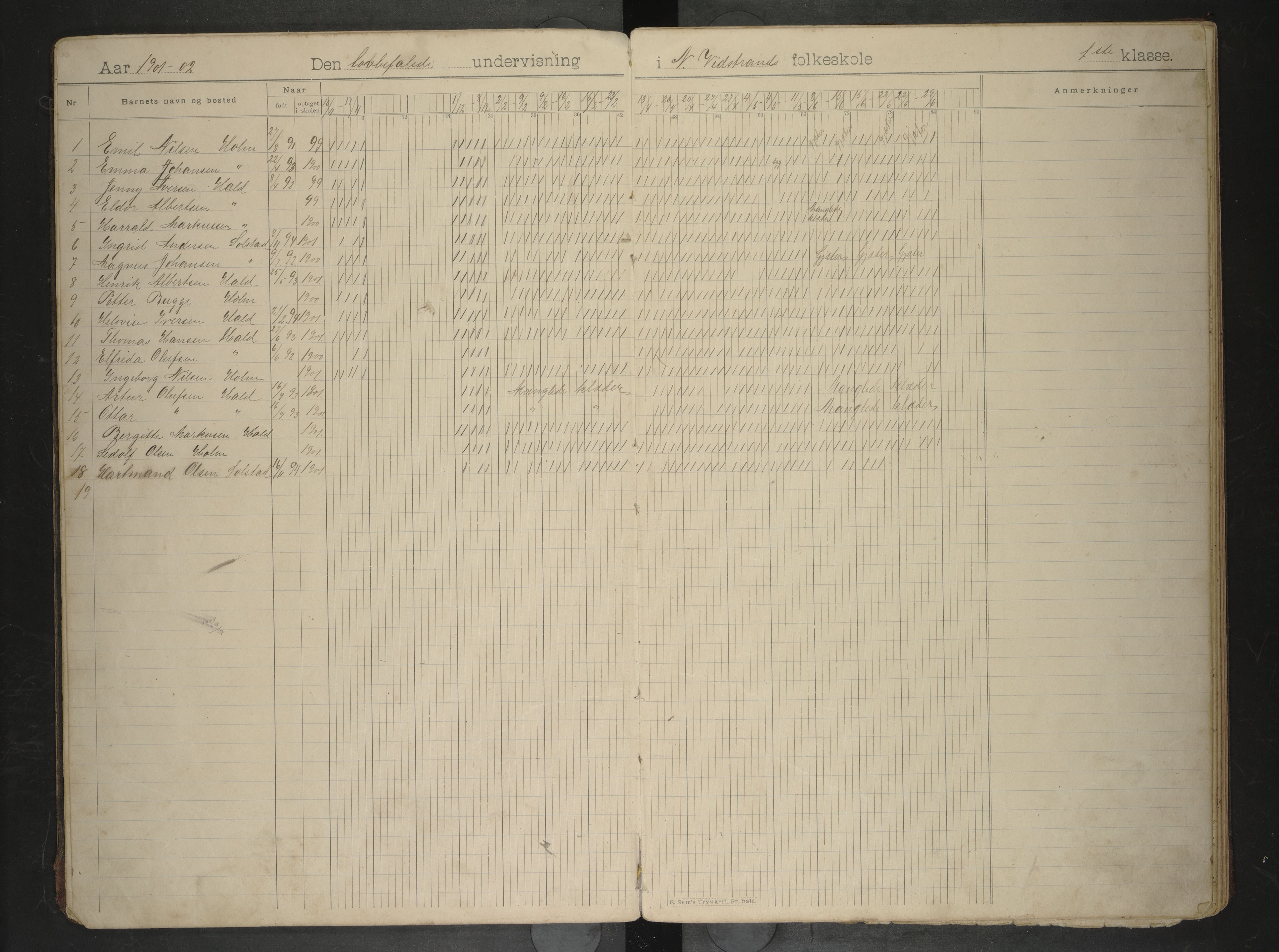 Bindal kommune. Ymse skolekretser, AIN/K-18110.510.09/F/Fa/L0038: Bindalseidet,Fiskerosen,Holm,Vikegården,Nordre Vedstrand,skoledagbok, 1901-1917