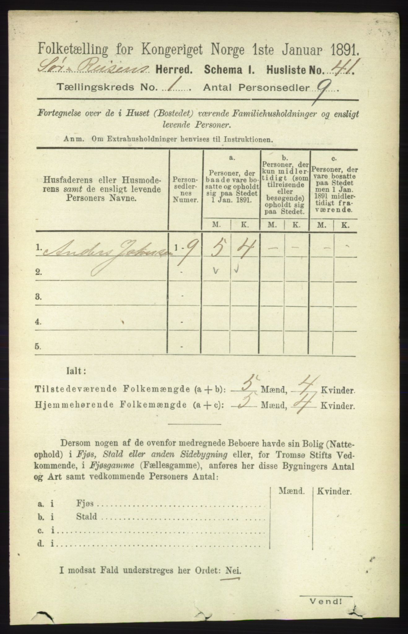 RA, Folketelling 1891 for 1925 Sørreisa herred, 1891, s. 59