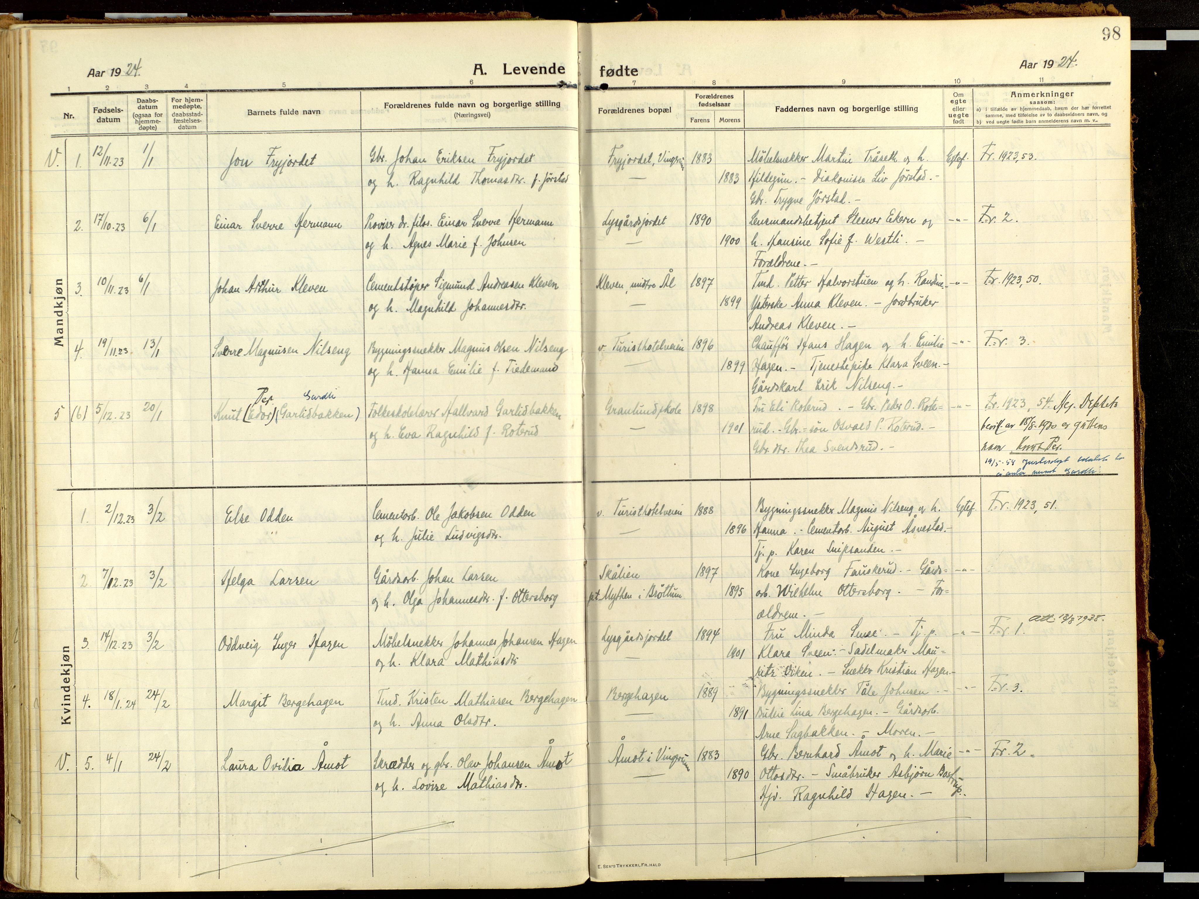 Fåberg prestekontor, AV/SAH-PREST-086/H/Ha/Haa/L0013: Ministerialbok nr. 13, 1913-1928, s. 98