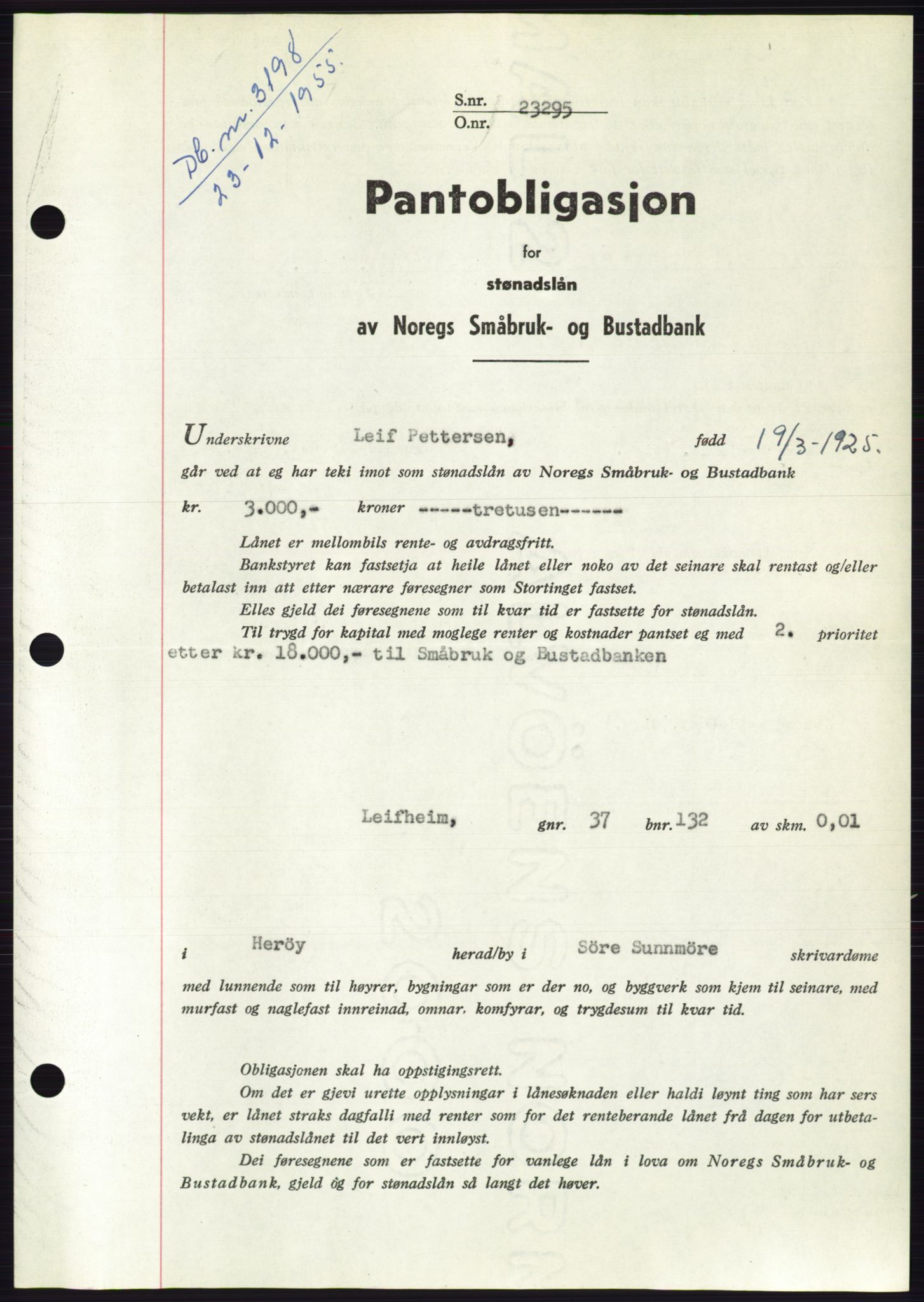 Søre Sunnmøre sorenskriveri, SAT/A-4122/1/2/2C/L0127: Pantebok nr. 15B, 1955-1955, Dagboknr: 3198/1955