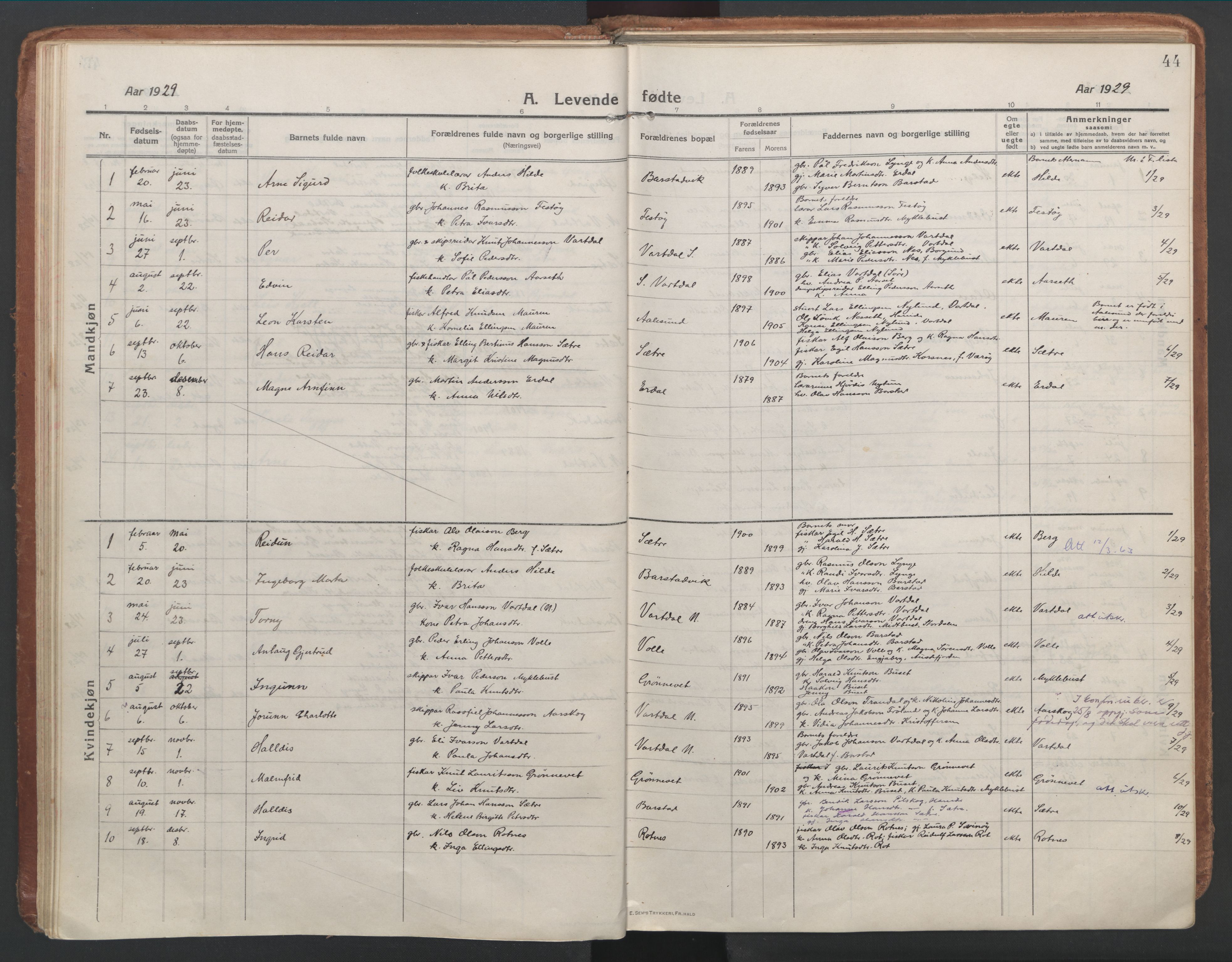 Ministerialprotokoller, klokkerbøker og fødselsregistre - Møre og Romsdal, AV/SAT-A-1454/514/L0200: Ministerialbok nr. 514A02, 1913-1943, s. 44