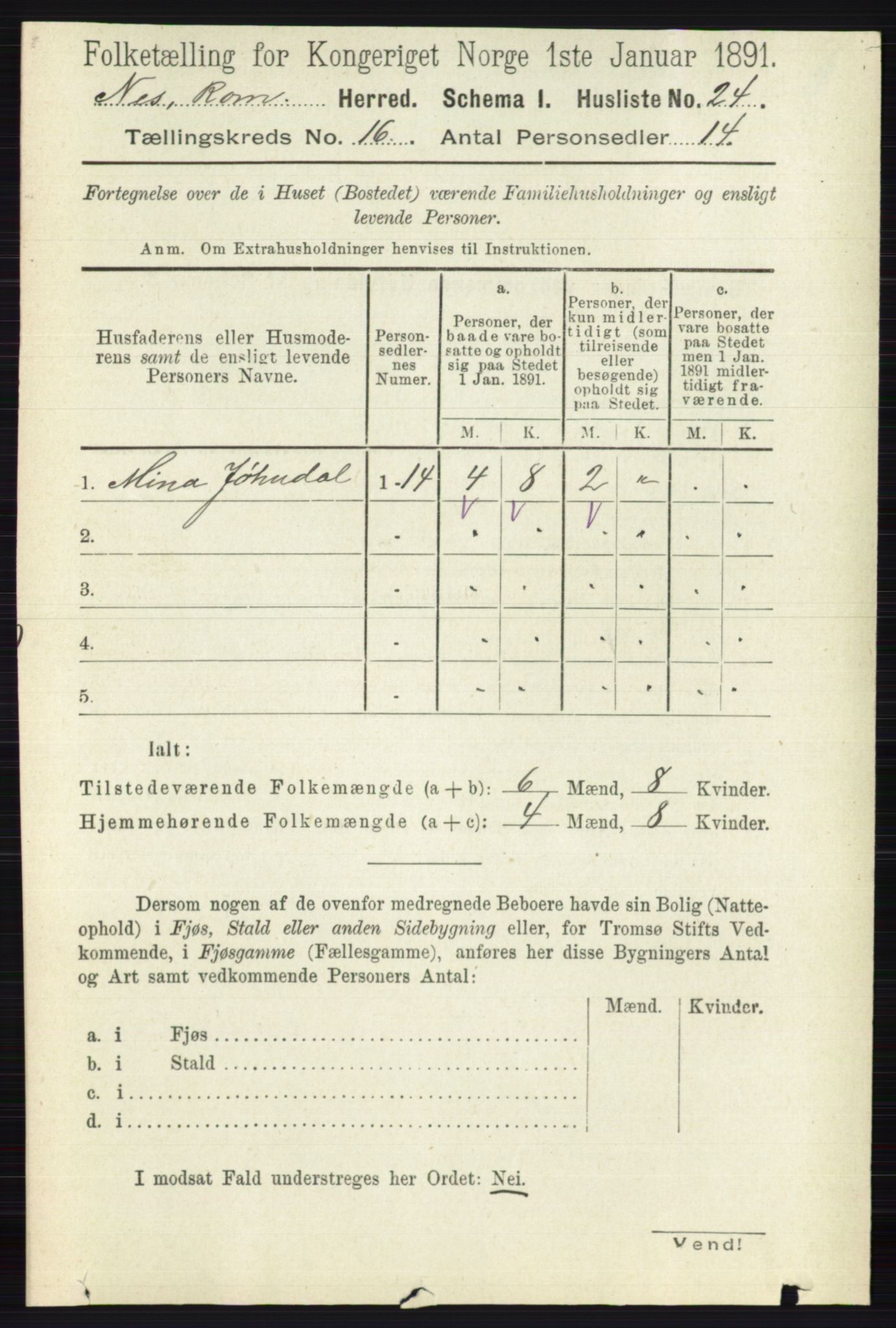 RA, Folketelling 1891 for 0236 Nes herred, 1891, s. 9522