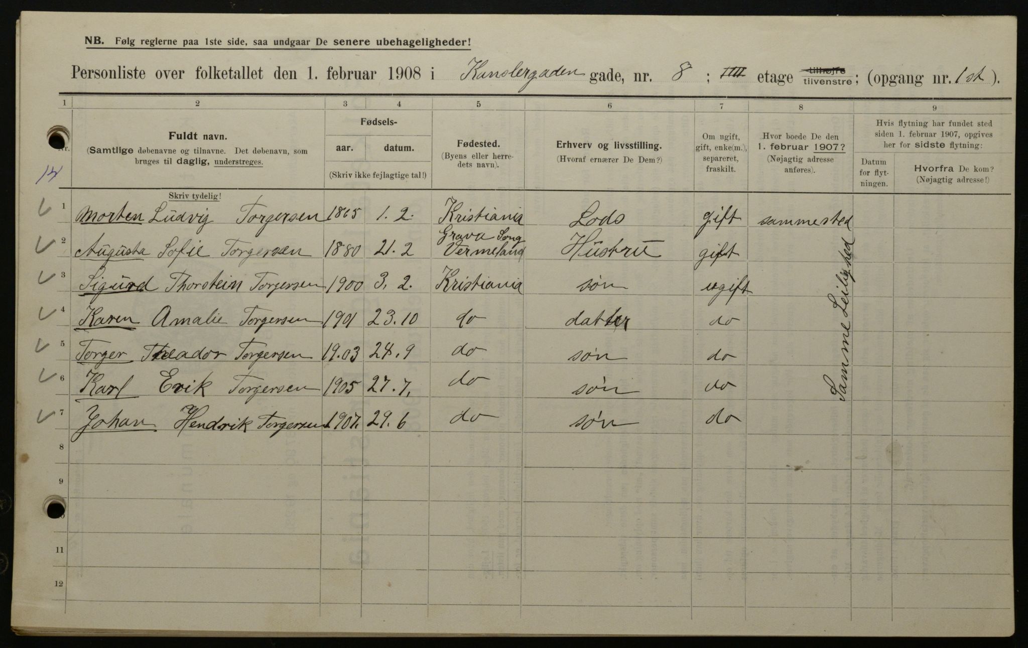 OBA, Kommunal folketelling 1.2.1908 for Kristiania kjøpstad, 1908, s. 42964