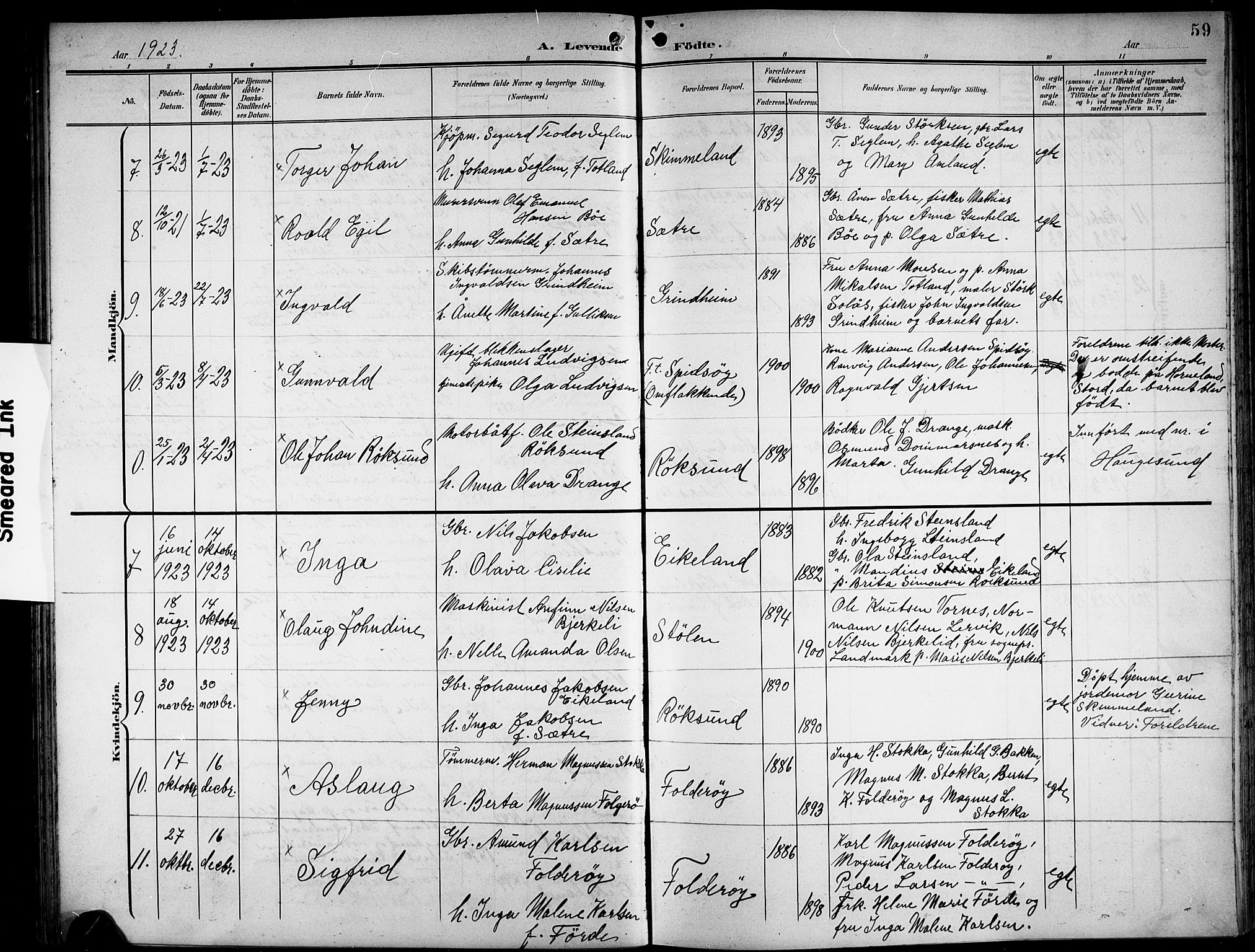 Finnås sokneprestembete, AV/SAB-A-99925/H/Ha/Hab/Haba/L0004: Klokkerbok nr. A 4, 1901-1924, s. 59