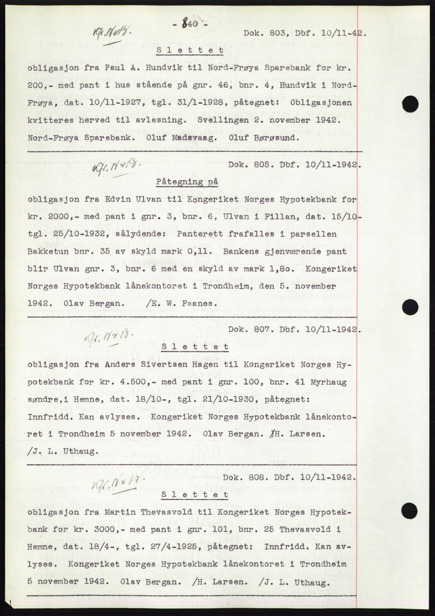 Hitra sorenskriveri, AV/SAT-A-0018/2/2C/2Ca: Pantebok nr. C1, 1936-1945, Dagboknr: 803/1942