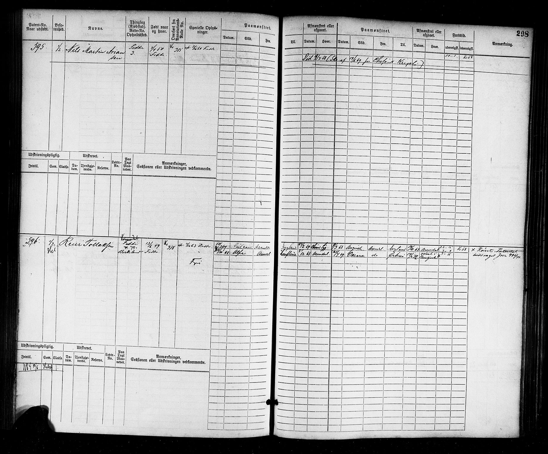 Flekkefjord mønstringskrets, AV/SAK-2031-0018/F/Fb/L0001: Hovedrulle nr 1-764, N-4, 1868-1900, s. 303