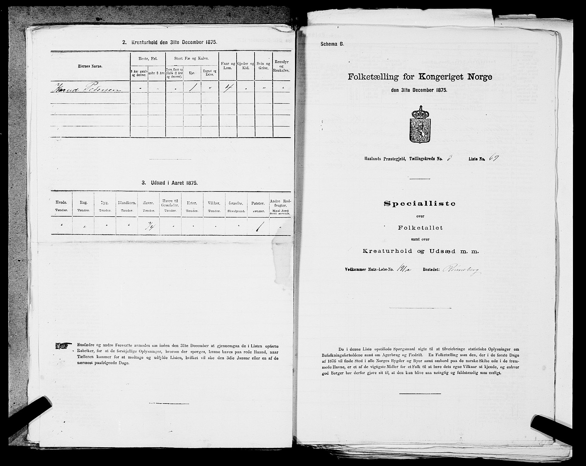 SAST, Folketelling 1875 for 1124P Håland prestegjeld, 1875, s. 525