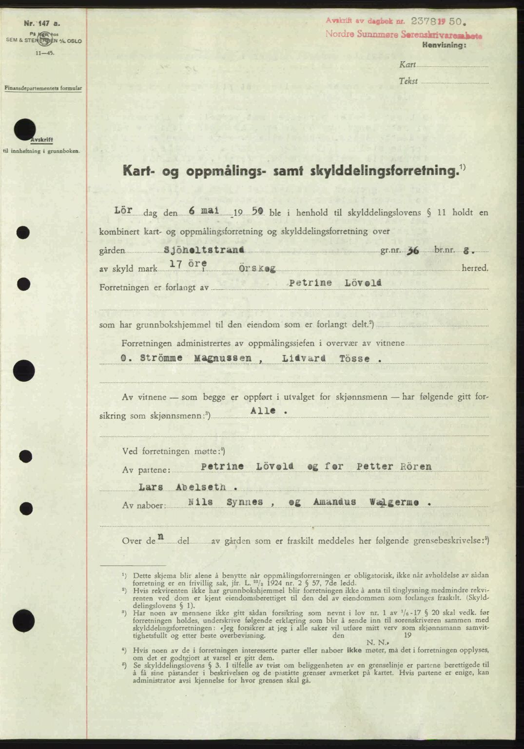 Nordre Sunnmøre sorenskriveri, SAT/A-0006/1/2/2C/2Ca: Pantebok nr. A36, 1950-1950, Dagboknr: 2378/1950