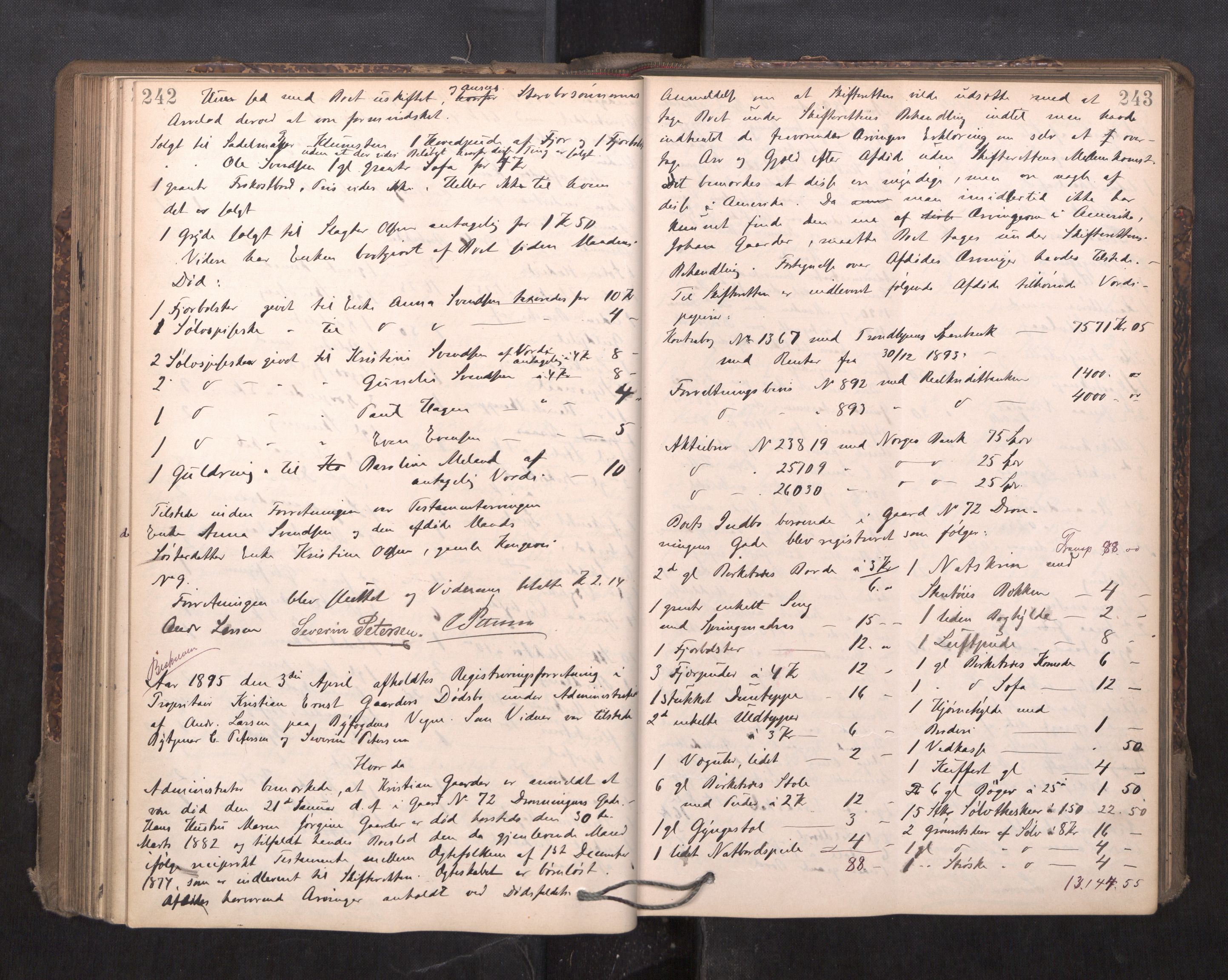 Trondheim byfogd, AV/SAT-A-0003/1/3/3C/L0015: Skifteregistreringsprotokoll - 24/2-21/3 (u/ register), 1893-1899, s. 242-243