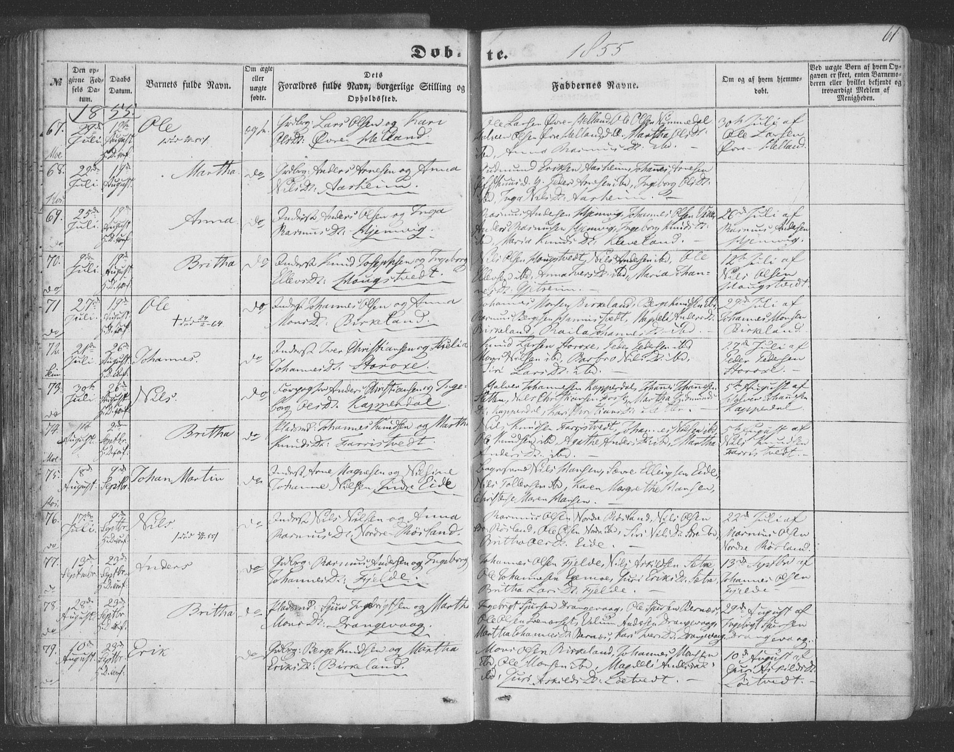 Hosanger sokneprestembete, AV/SAB-A-75801/H/Haa: Ministerialbok nr. A 8, 1849-1863, s. 61