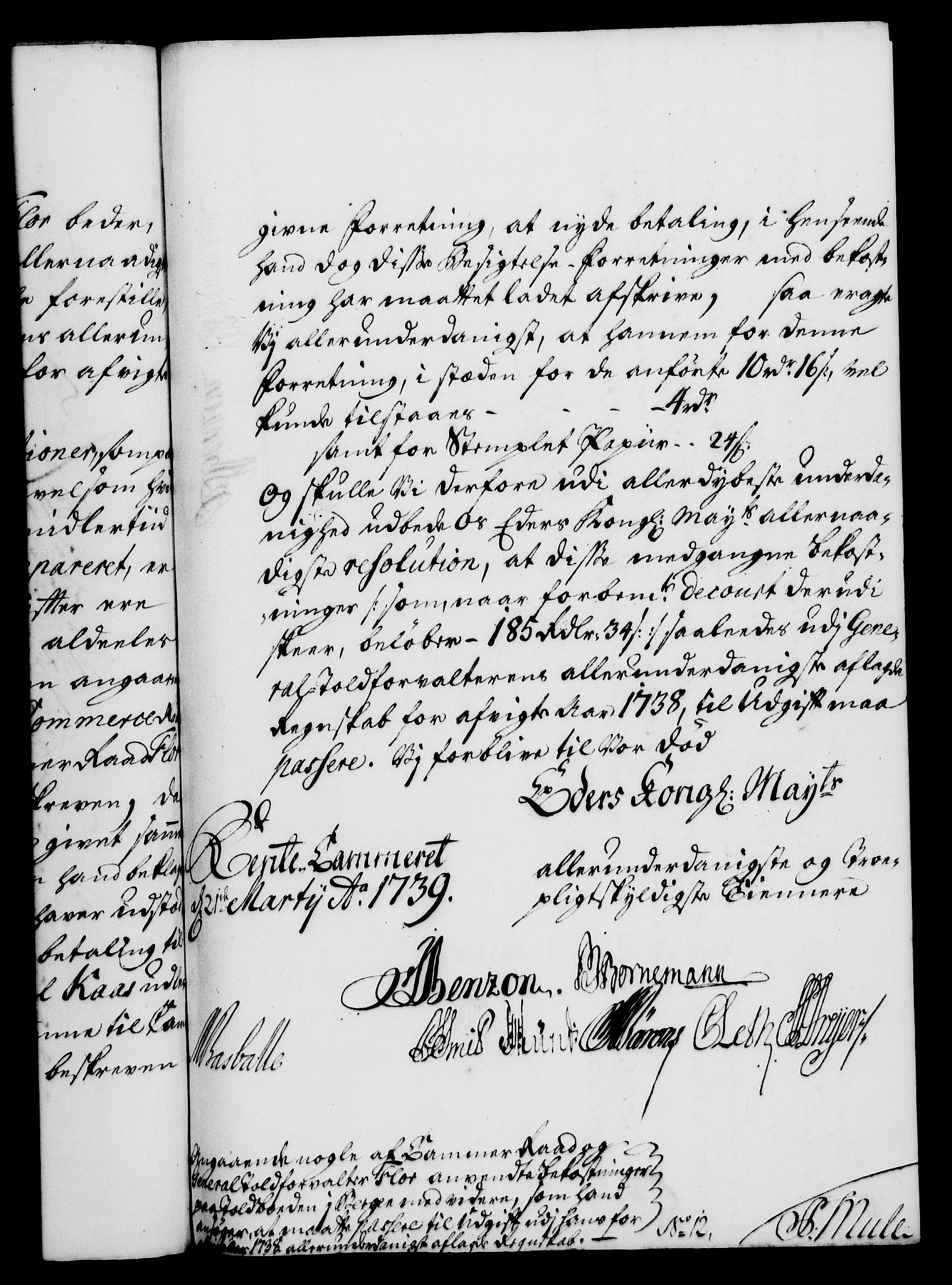 Rentekammeret, Kammerkanselliet, RA/EA-3111/G/Gf/Gfa/L0022: Norsk relasjons- og resolusjonsprotokoll (merket RK 52.22), 1739, s. 186