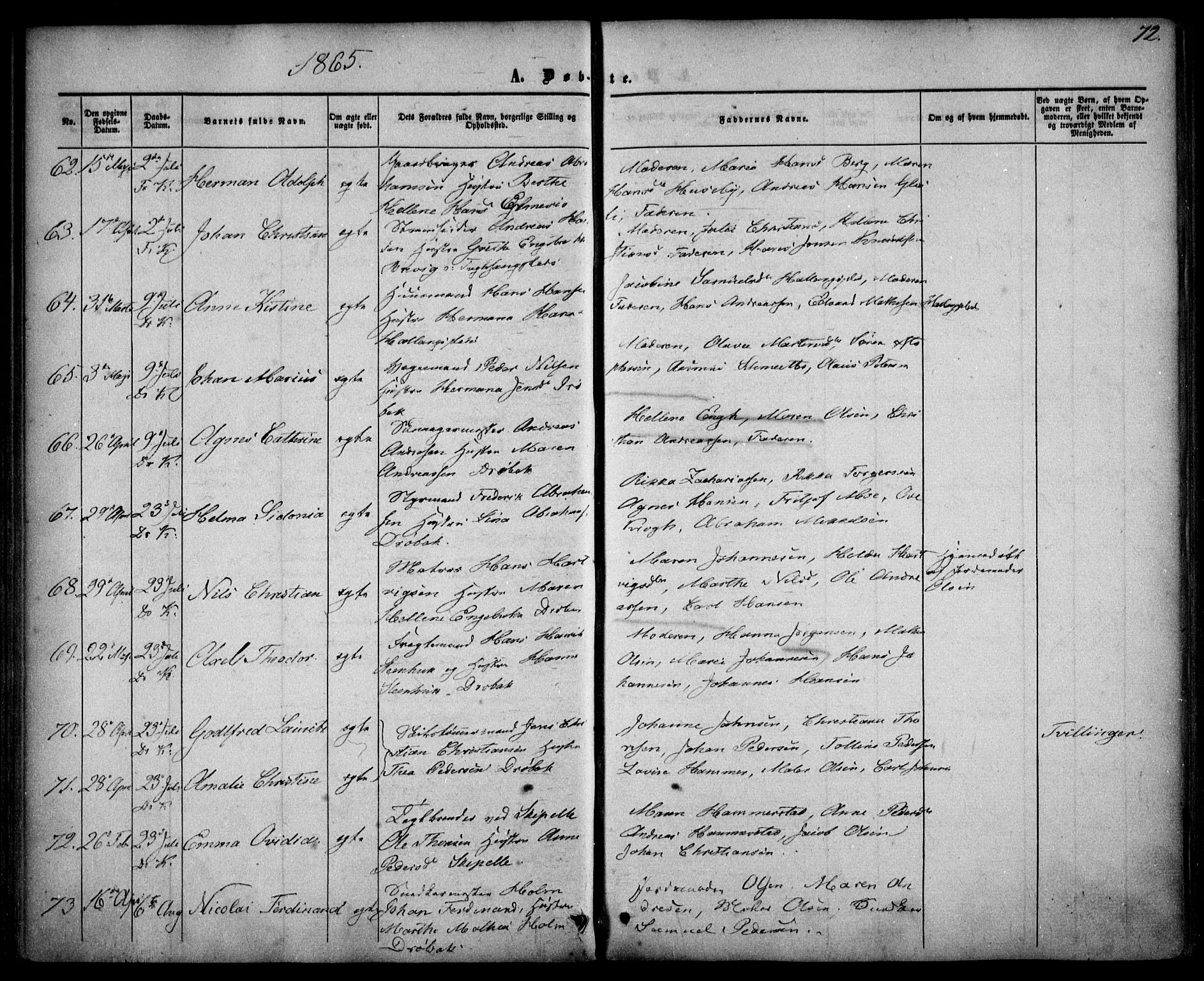 Drøbak prestekontor Kirkebøker, AV/SAO-A-10142a/F/Fa/L0002: Ministerialbok nr. I 2, 1858-1870, s. 72