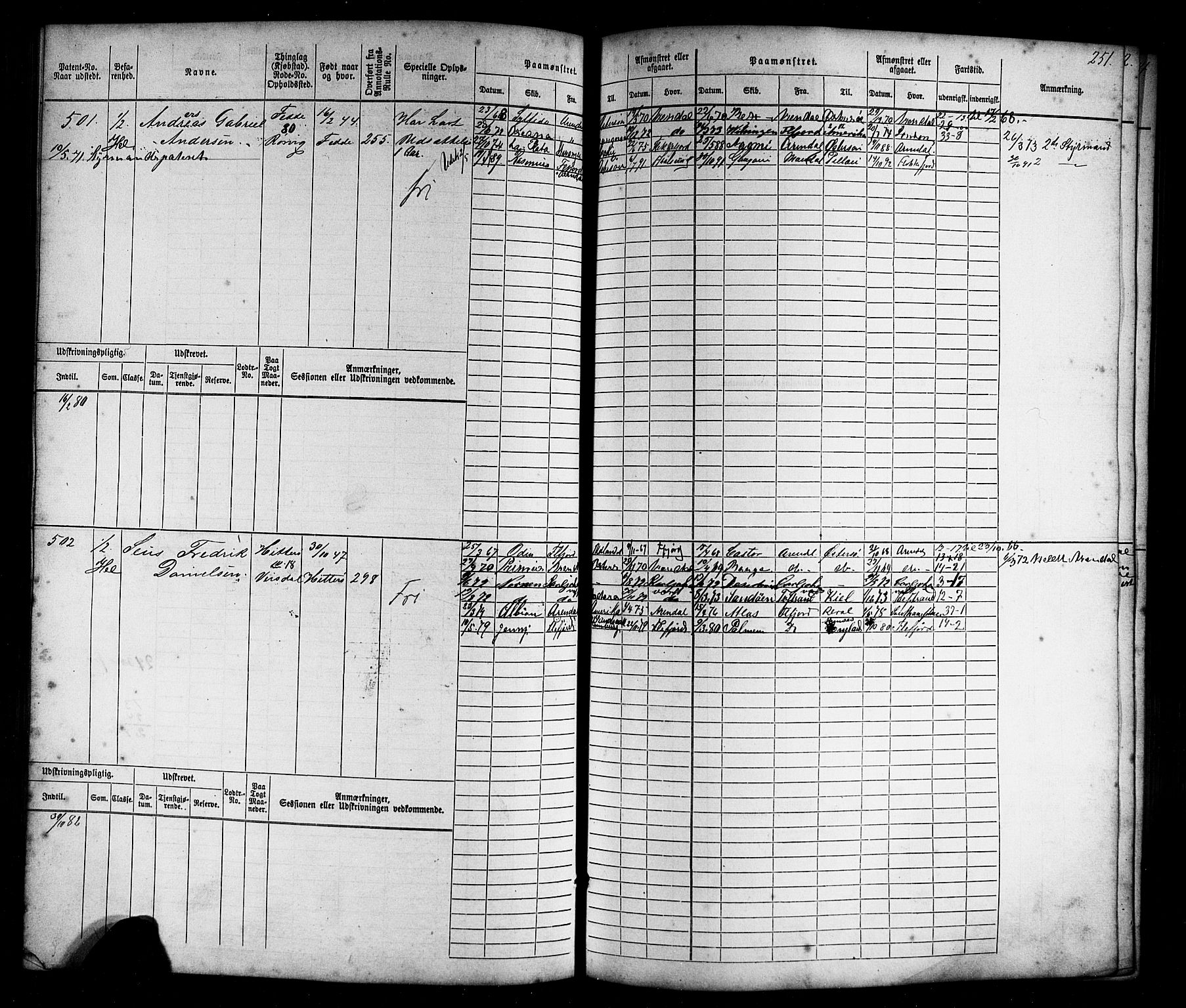 Flekkefjord mønstringskrets, AV/SAK-2031-0018/F/Fb/L0008: Hovedrulle nr 1-770, Æ-5, 1867-1900, s. 257