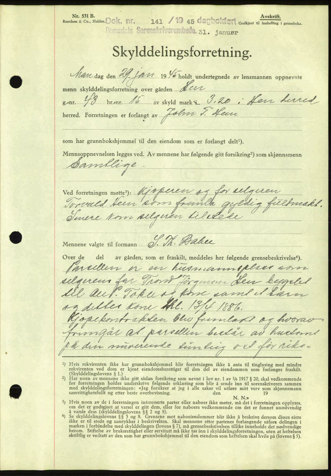 Romsdal sorenskriveri, SAT/A-4149/1/2/2C: Pantebok nr. A17, 1944-1945, Dagboknr: 141/1945