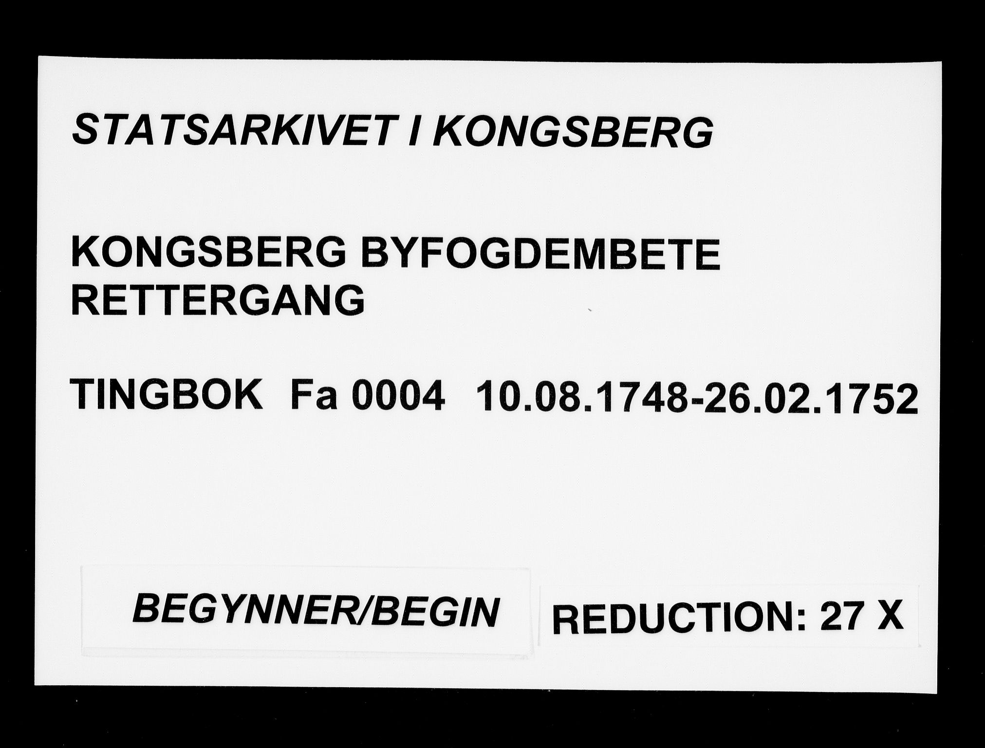 Kongsberg byfogd, SAKO/A-84/F/Fa/L0004: Tingbok, 1748-1752