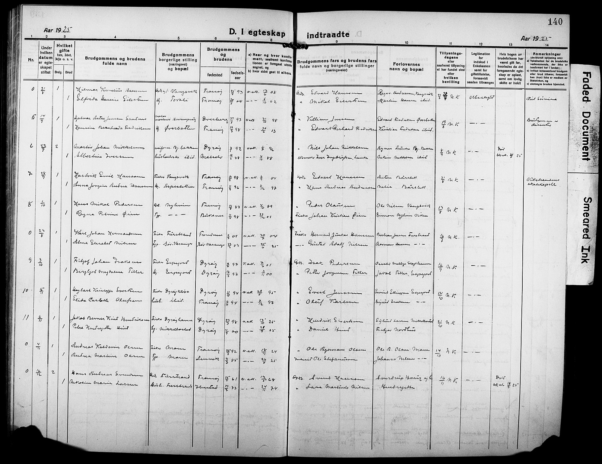 Tranøy sokneprestkontor, AV/SATØ-S-1313/I/Ia/Iab/L0006klokker: Klokkerbok nr. 6, 1919-1932, s. 140