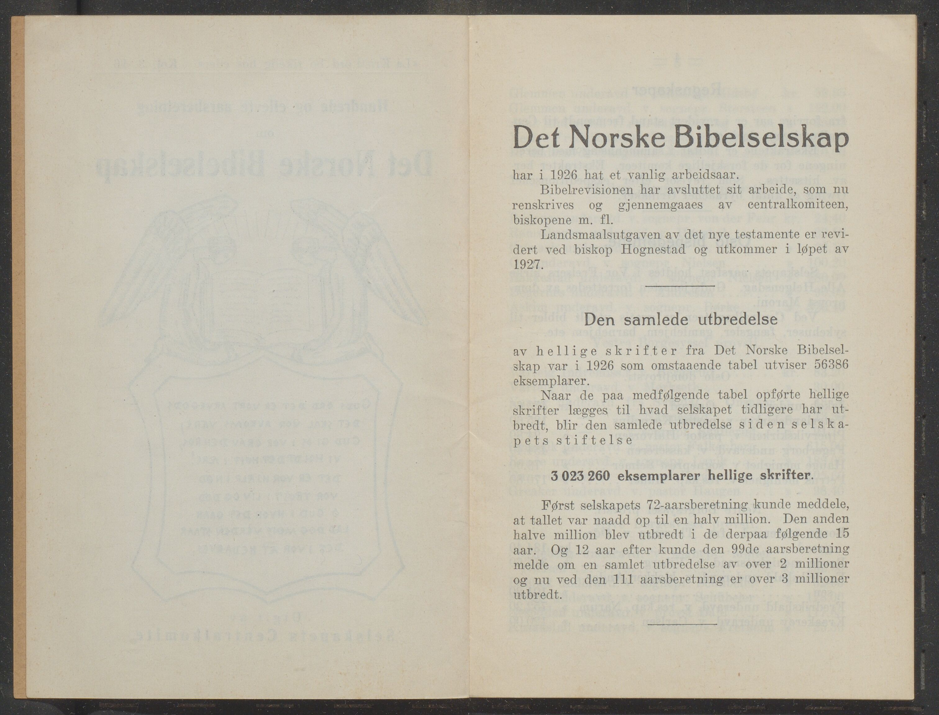Det Norske Bibelselskap, VID/MDA-A-1528/X/L0006/0005/0002: Årsberetninger / Årsberetning 110-113, 1926