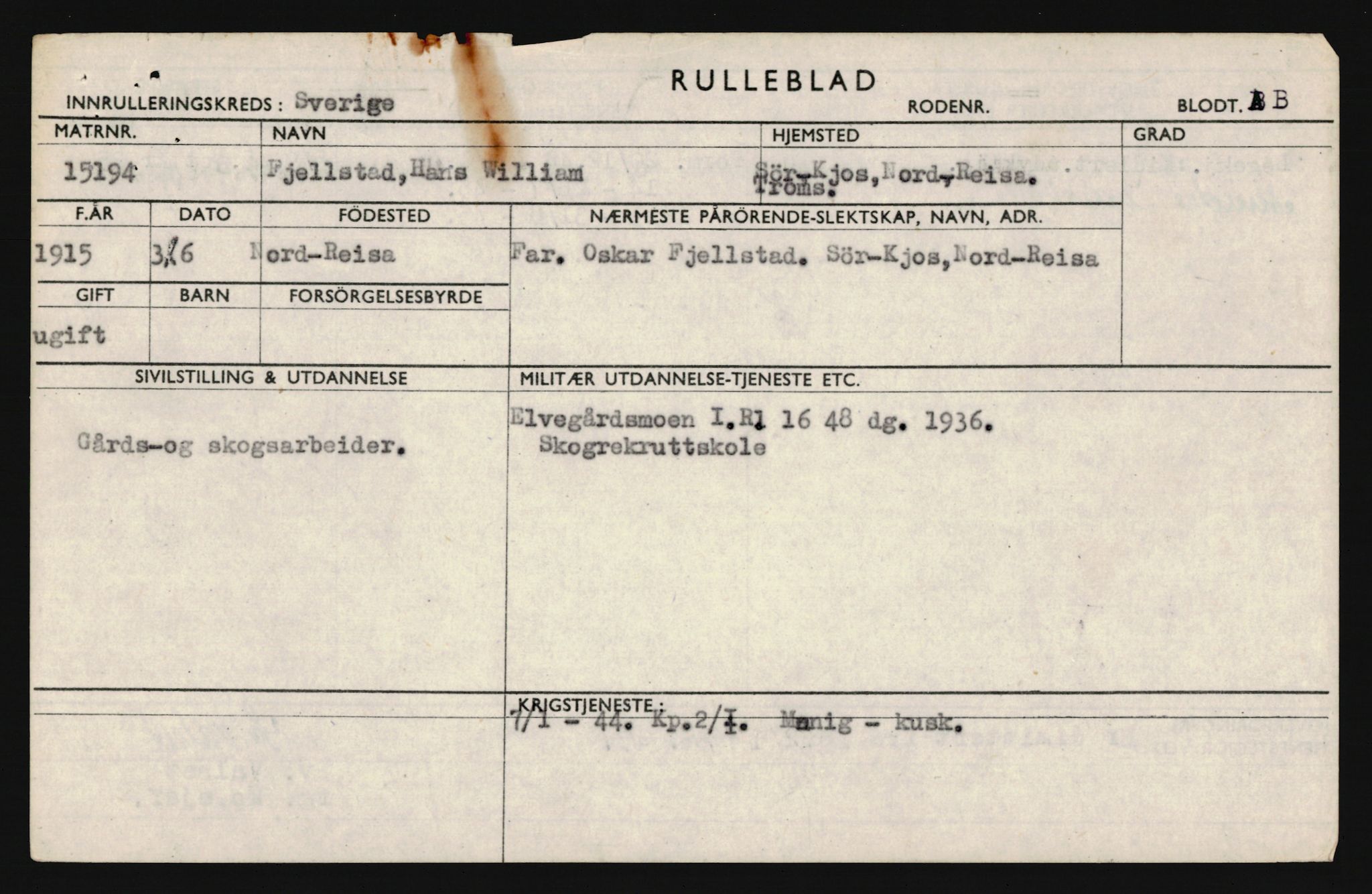 Forsvaret, Troms infanteriregiment nr. 16, AV/RA-RAFA-3146/P/Pa/L0020: Rulleblad for regimentets menige mannskaper, årsklasse 1936, 1936, s. 235