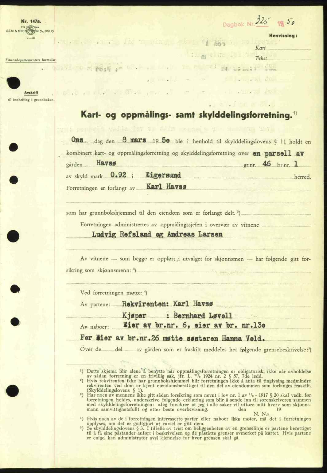 Dalane sorenskriveri, SAST/A-100309/02/G/Gb/L0054: Pantebok nr. A14, 1949-1950, Dagboknr: 325/1950