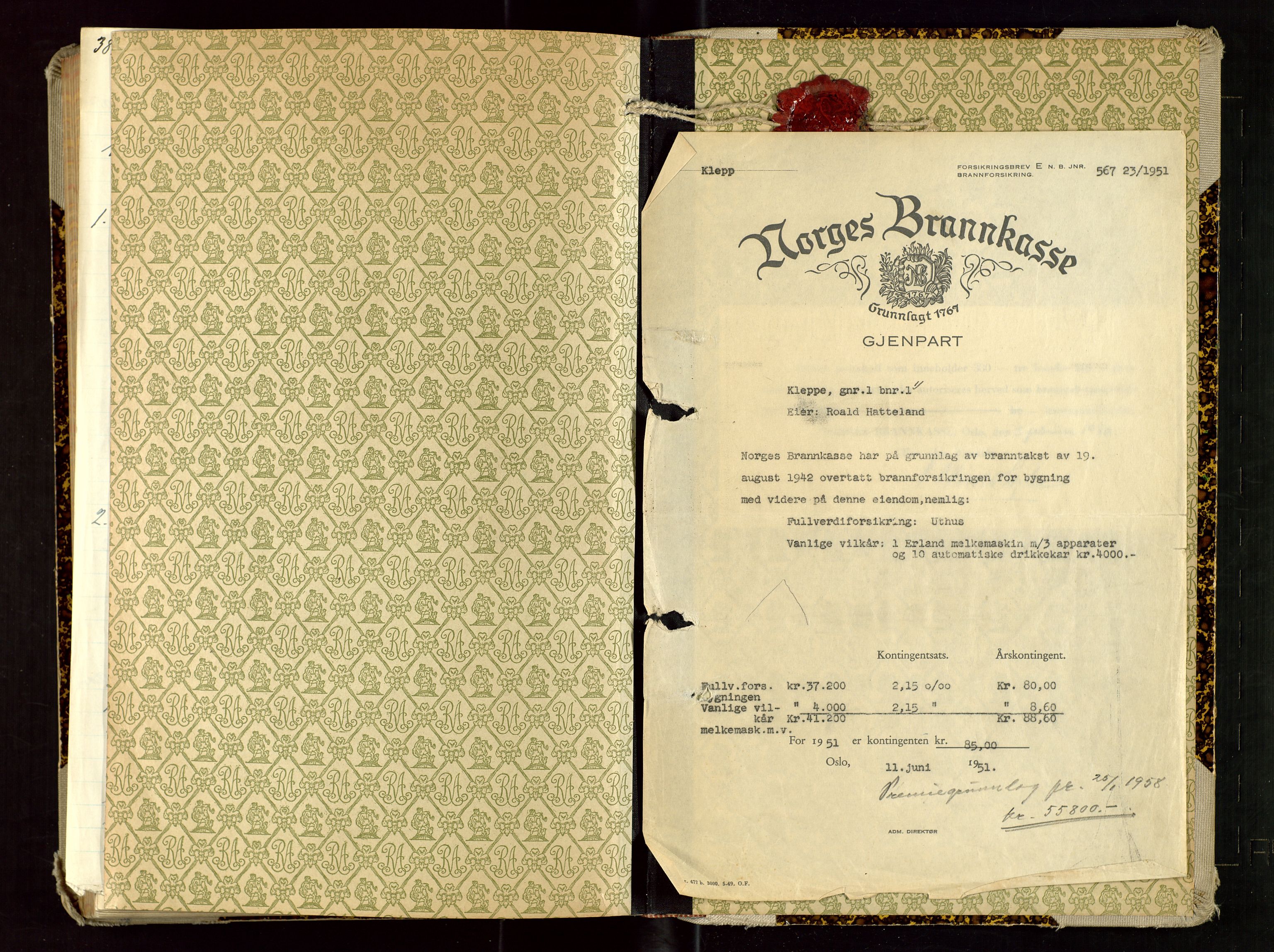 Klepp lensmannskontor, SAST/A-100163/Gob/L0005: "Branntakstprotokoll", 1942-1943