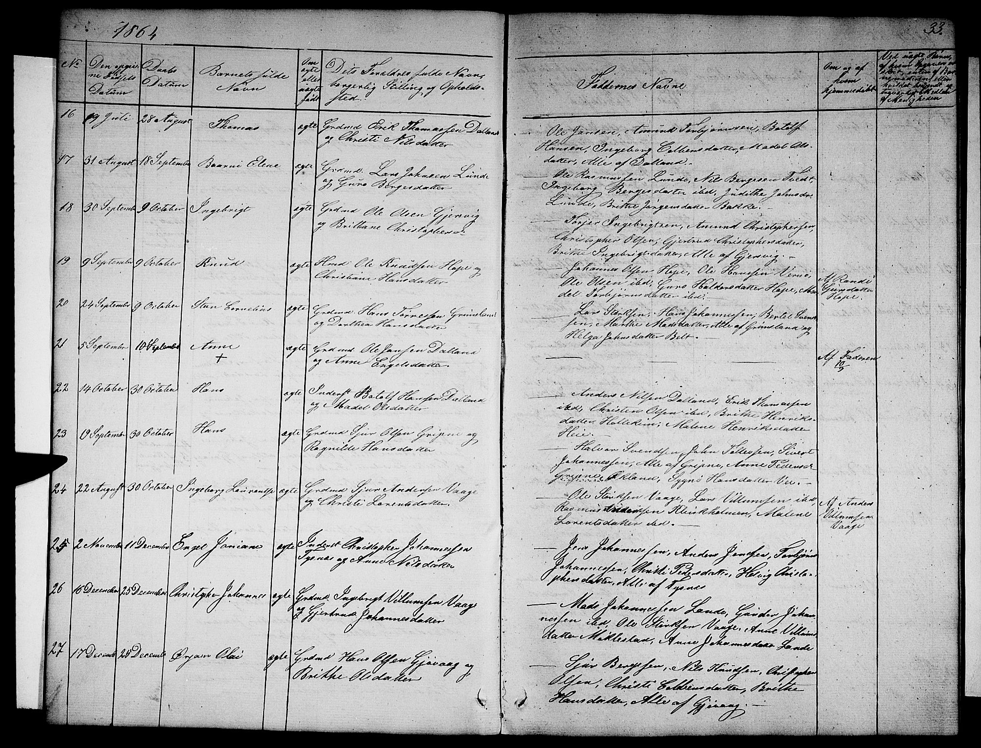 Tysnes sokneprestembete, AV/SAB-A-78601/H/Hab: Klokkerbok nr. B 1, 1855-1877, s. 33