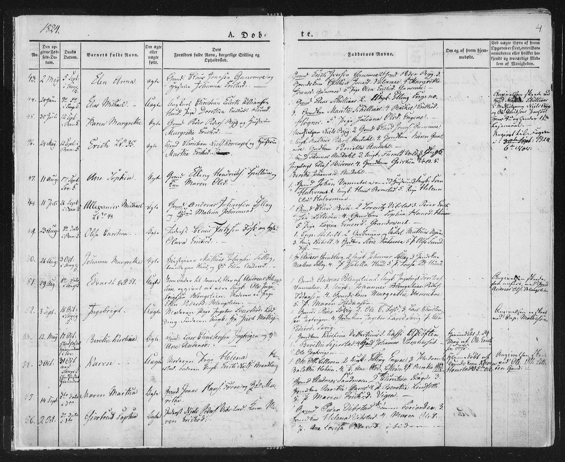 Ministerialprotokoller, klokkerbøker og fødselsregistre - Nord-Trøndelag, SAT/A-1458/764/L0551: Ministerialbok nr. 764A07a, 1824-1864, s. 4