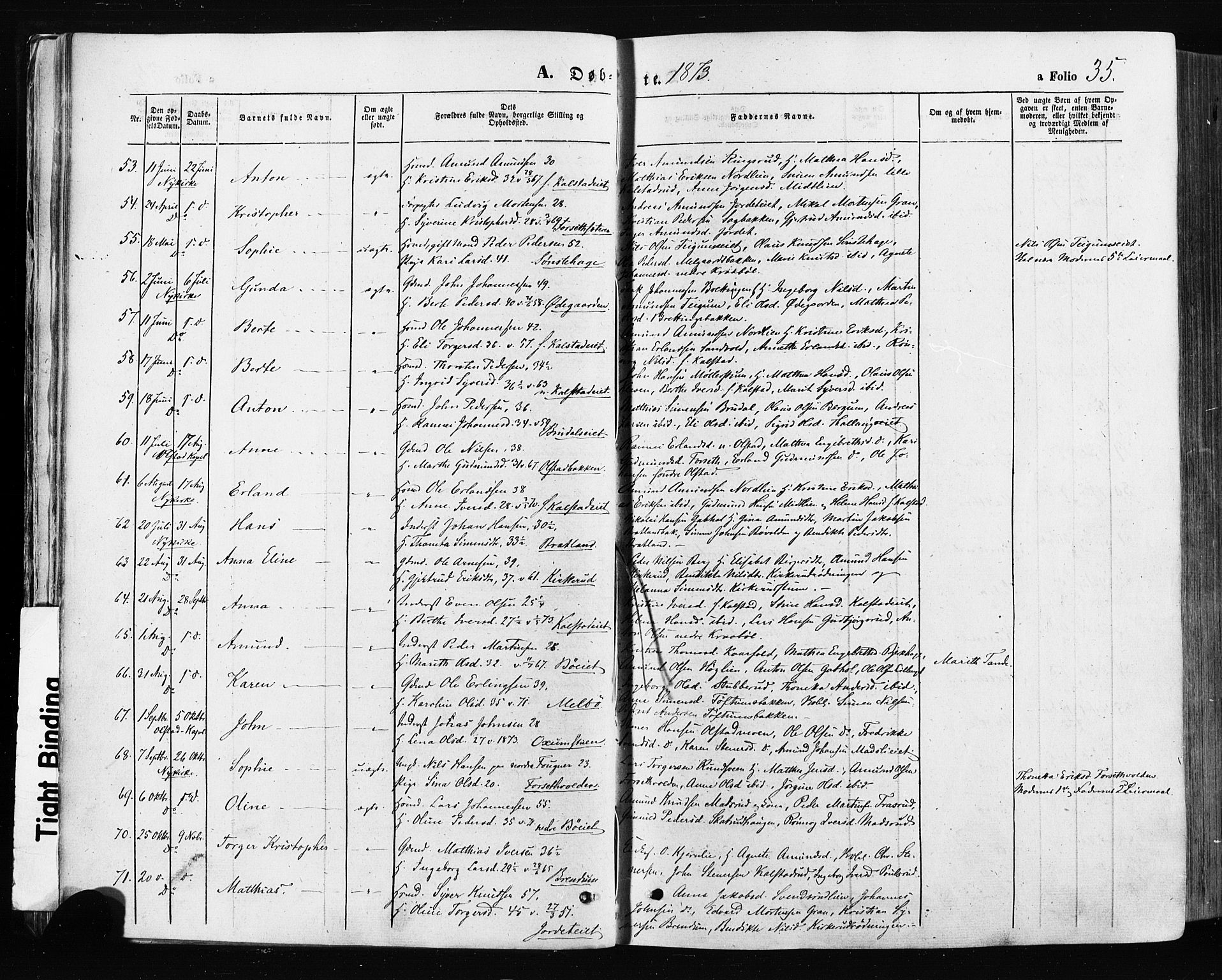 Gausdal prestekontor, SAH/PREST-090/H/Ha/Haa/L0010: Ministerialbok nr. 10, 1867-1886, s. 35