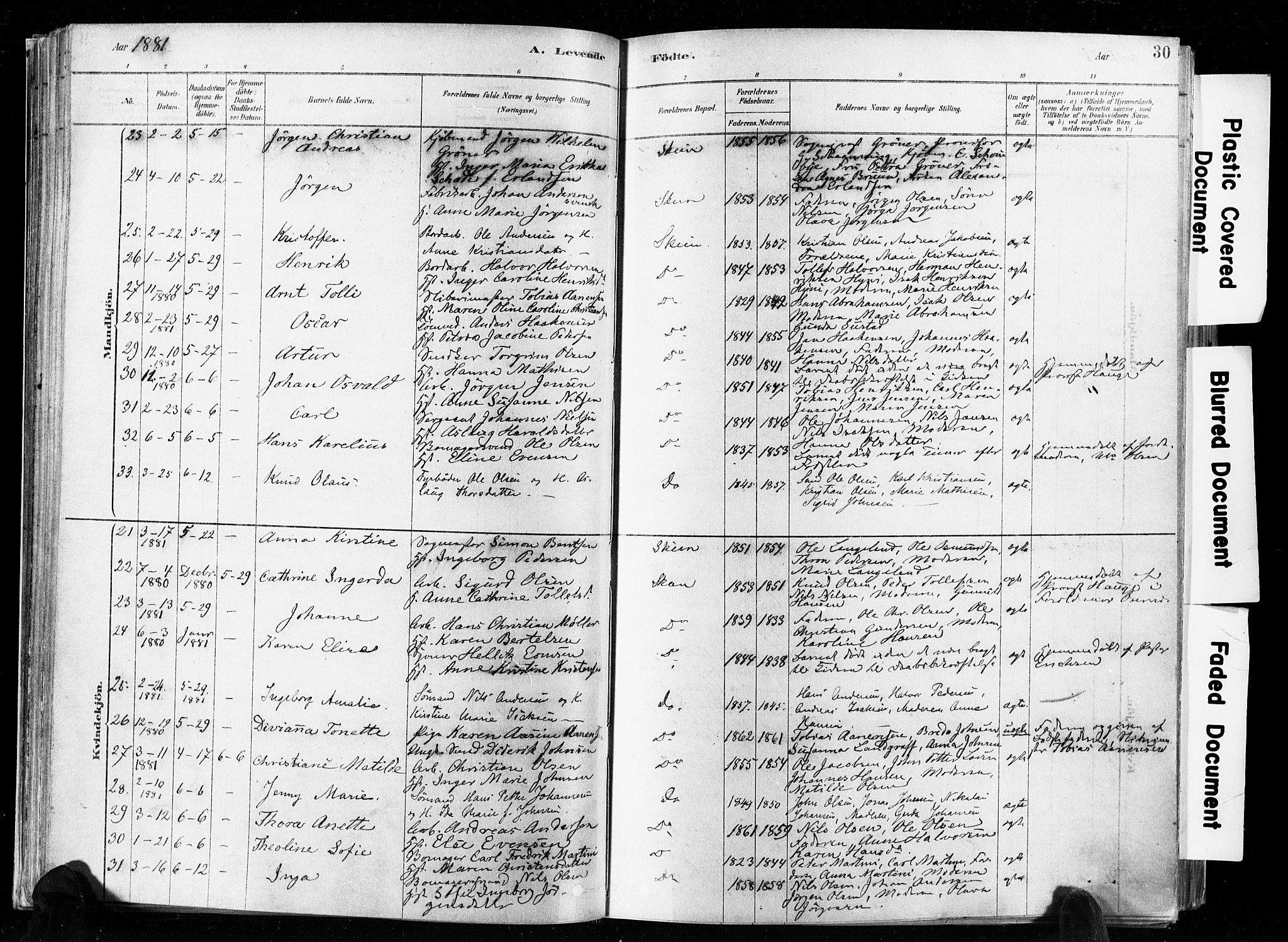 Skien kirkebøker, AV/SAKO-A-302/F/Fa/L0009: Ministerialbok nr. 9, 1878-1890, s. 30