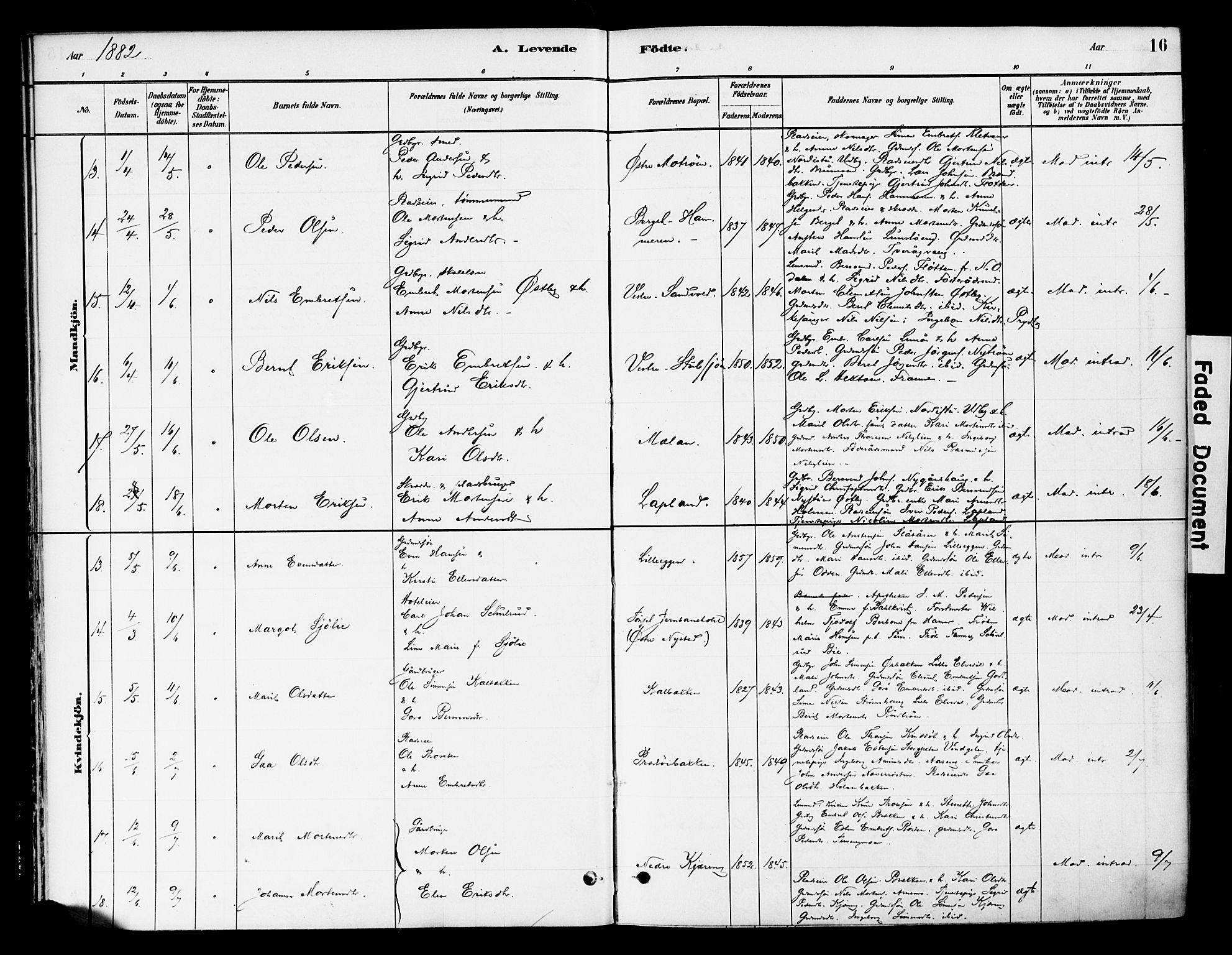 Tynset prestekontor, SAH/PREST-058/H/Ha/Haa/L0022: Ministerialbok nr. 22, 1880-1899, s. 16